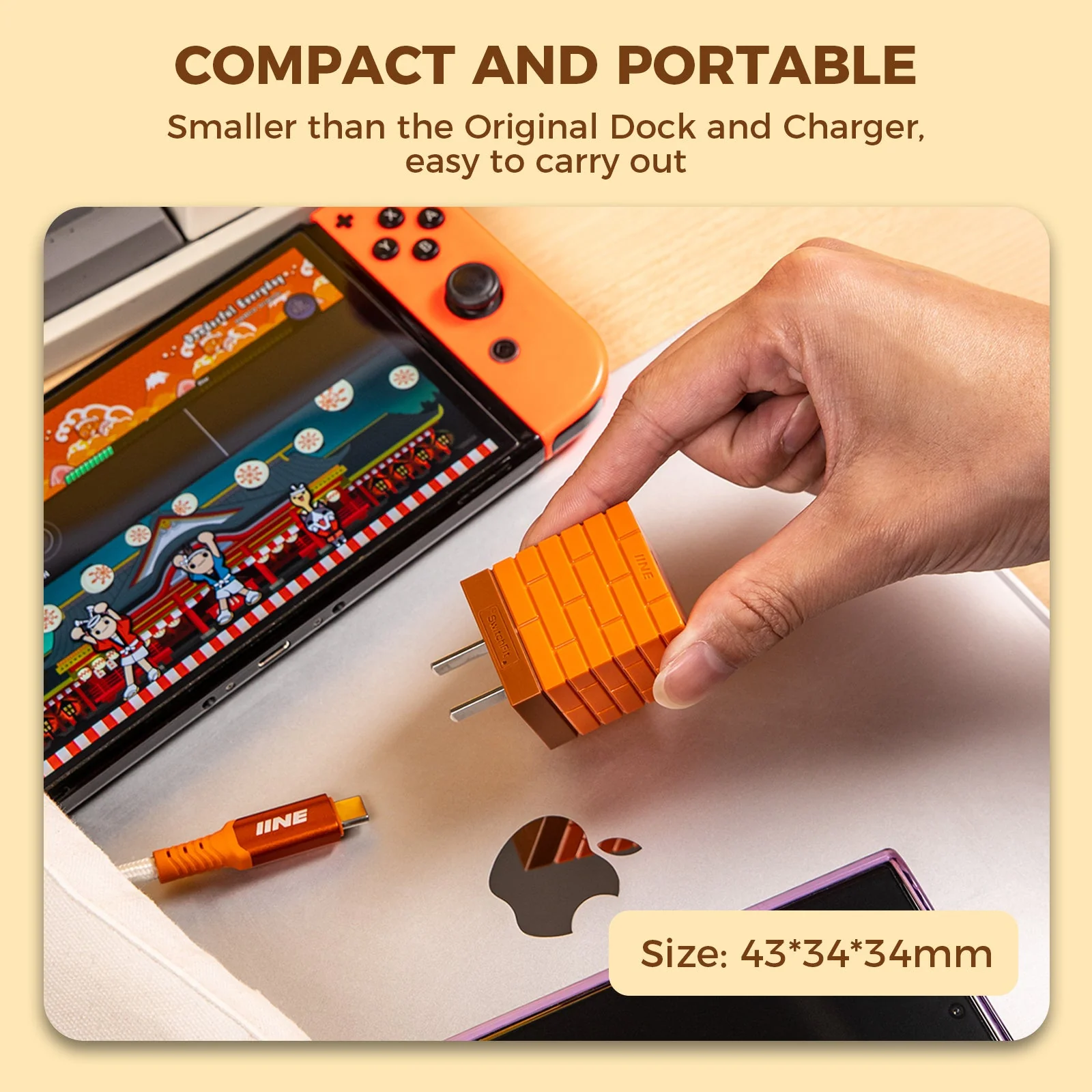 IINE 2-in-1 Mini 20W Charging & Video Converter For N-Switch (Grey, Orange) - Image 7