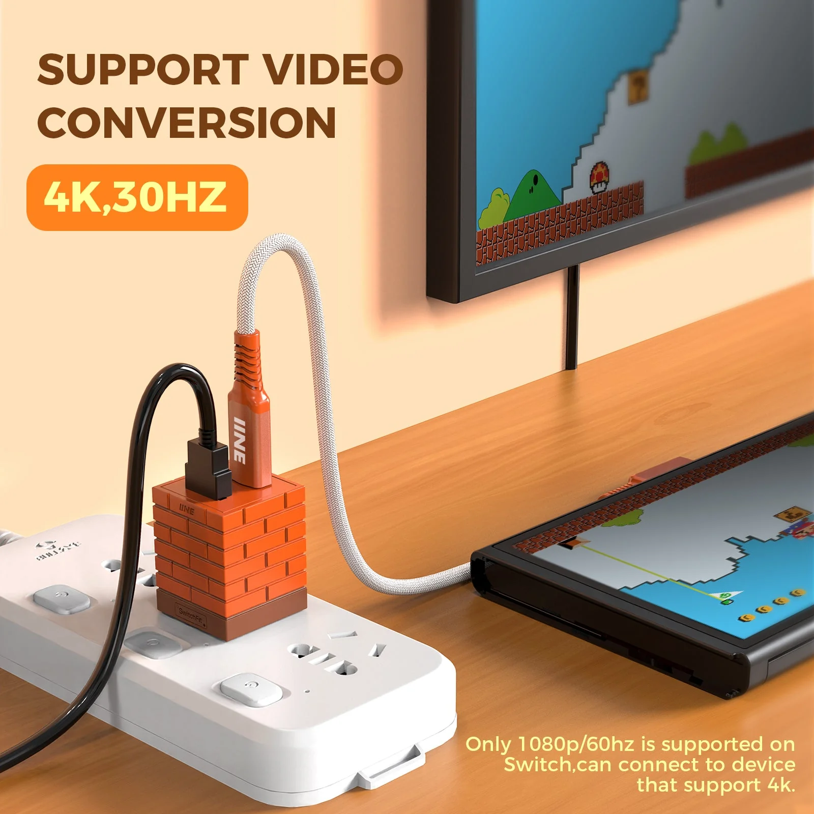 IINE 2-in-1 Mini 20W Charging & Video Converter For N-Switch (Grey, Orange) - Image 8