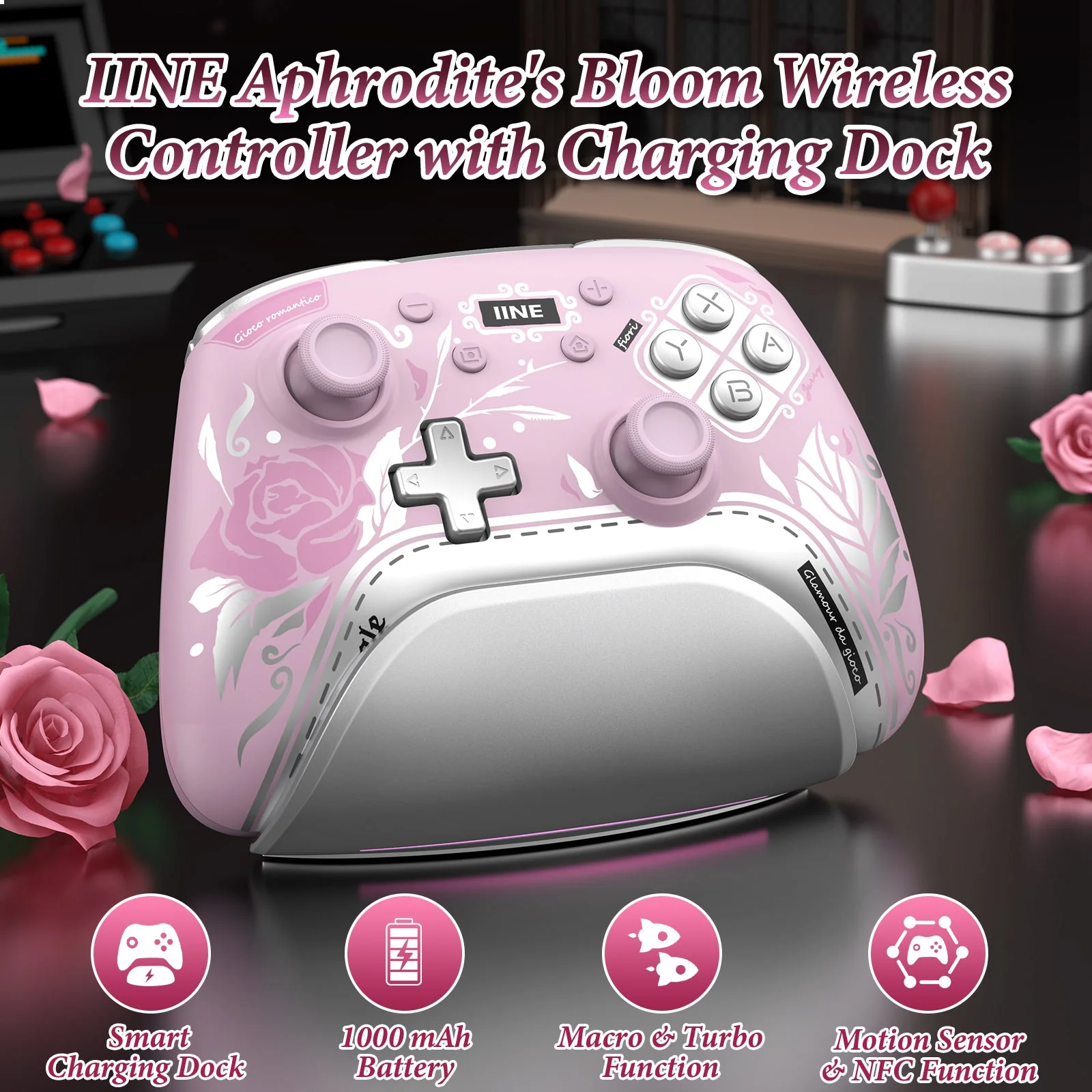 IINE Aphrodites Bloom Wireless Controller with Charging Dock for Nintendo Switch / Nintendo Switch OLED (L1035) - Image 2