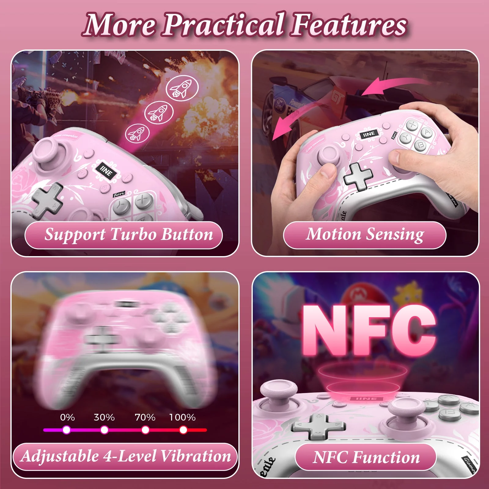 IINE Aphrodites Bloom Wireless Controller with Charging Dock for Nintendo Switch / Nintendo Switch OLED (L1035) - Image 4