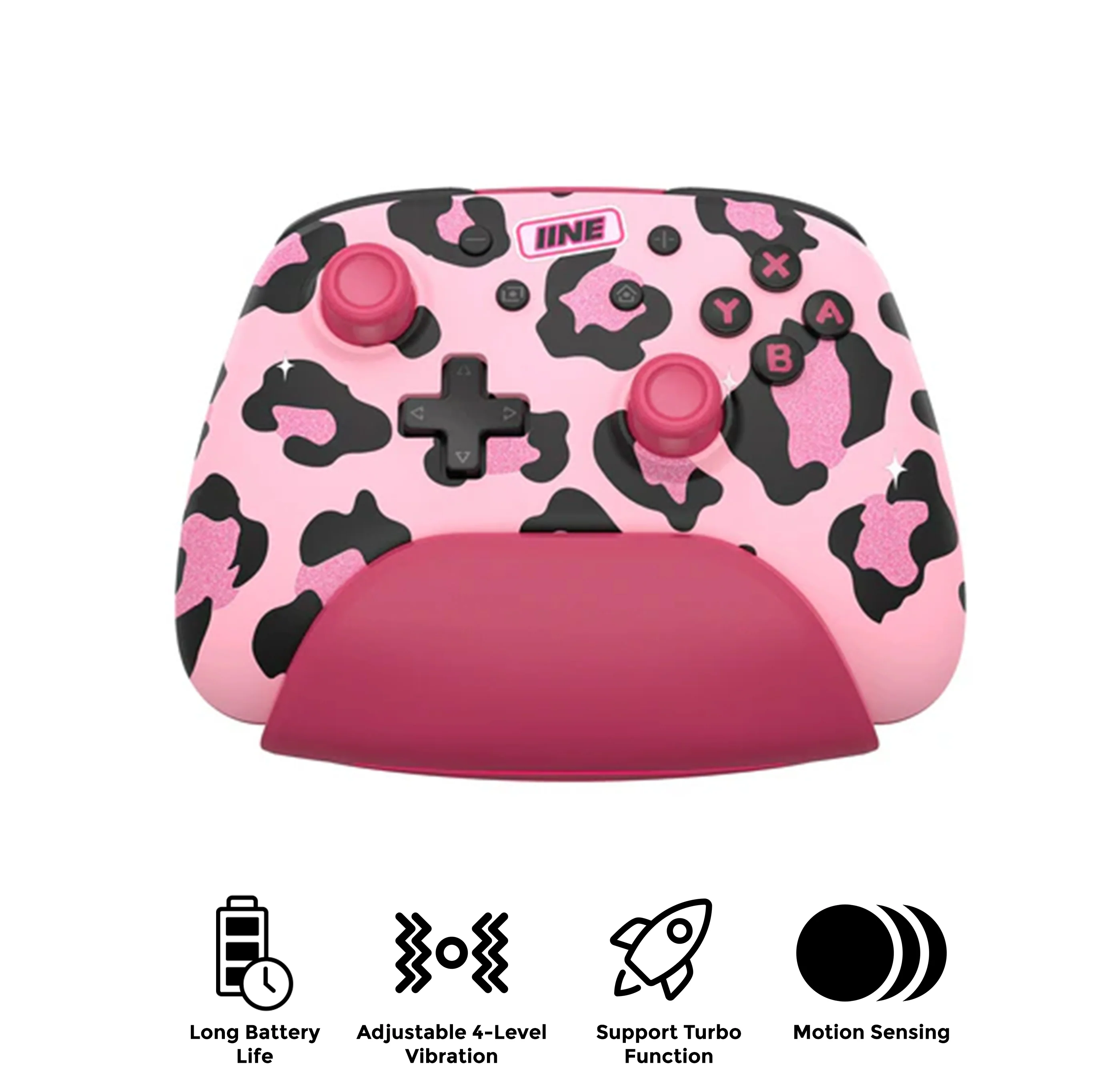 IINE Artemis Leopard Sparkle Wireless Controller with Charging Dock for Nintendo Switch (Pink) (L1021)