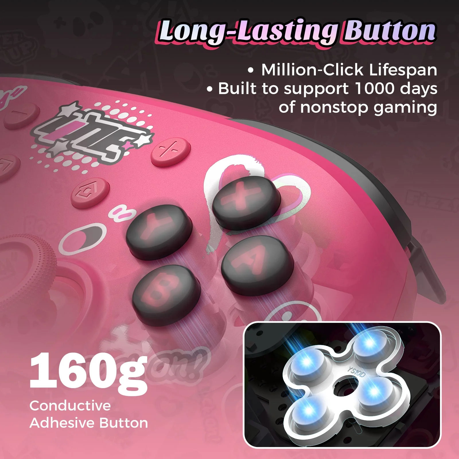 IINE Artemis Leopard Sparkle Wireless Controller with Charging Dock for Nintendo Switch (Pink) (L1021) - Image 4