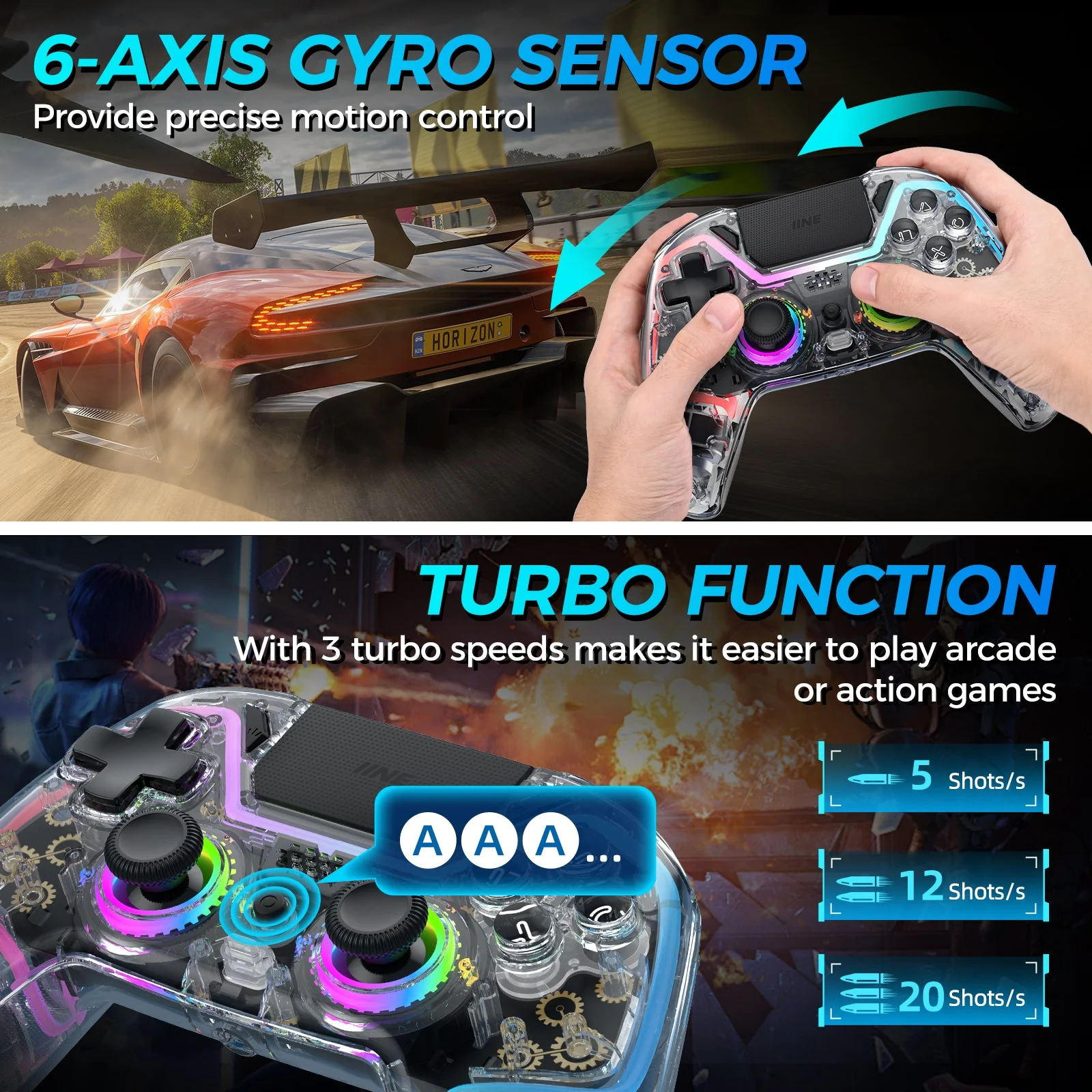 IINE Bastet Wireless Controller for PS4 / PC (Transparent) (L977) - Image 5