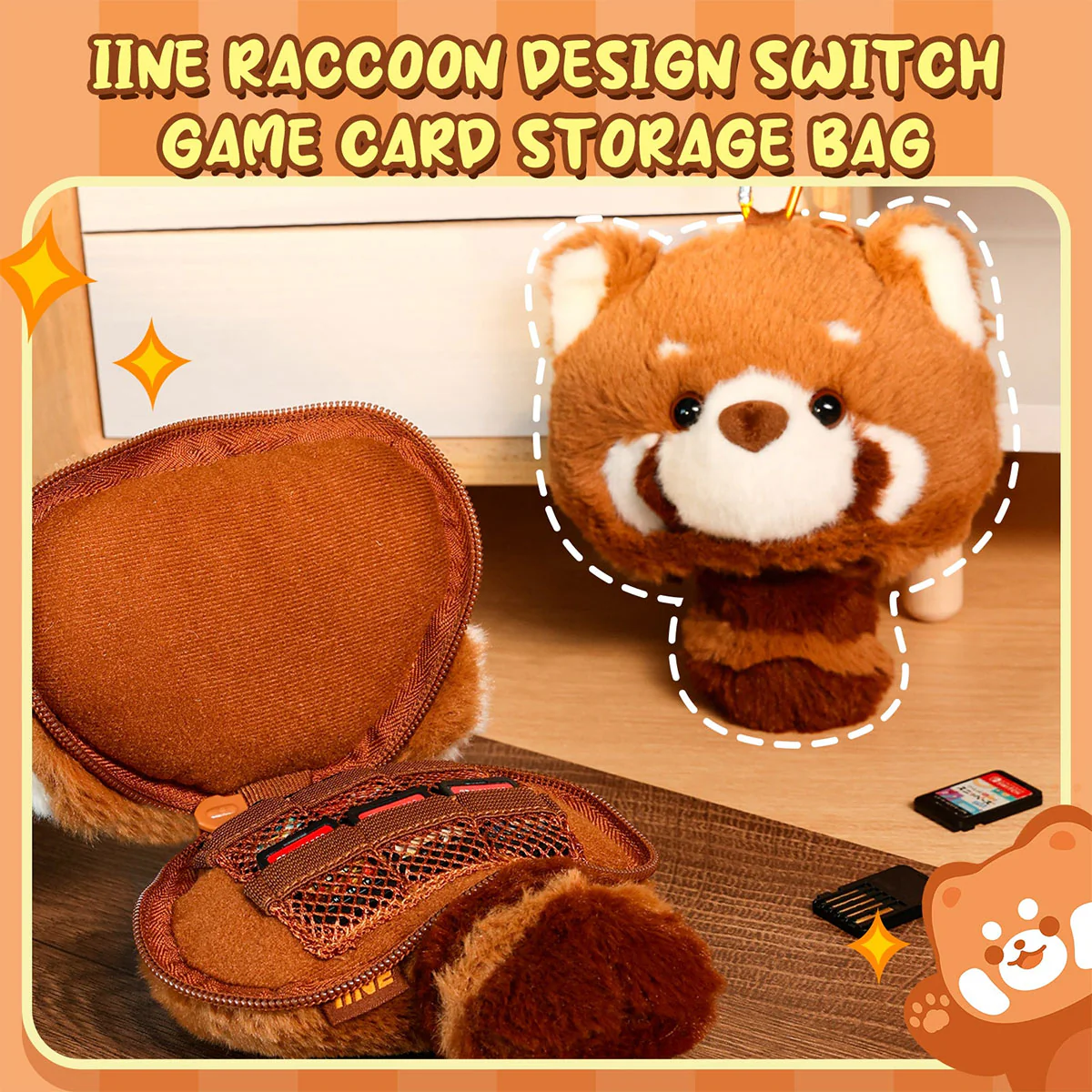 IINE Brown Bear Game Card Plush Storage Case for Switch (L973) - Image 5