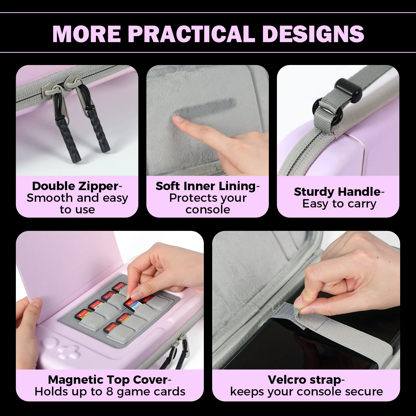 IINE Carrying Case for Nintendo Switch 2 (Pastel Black, Pastel Pink) - Image 8