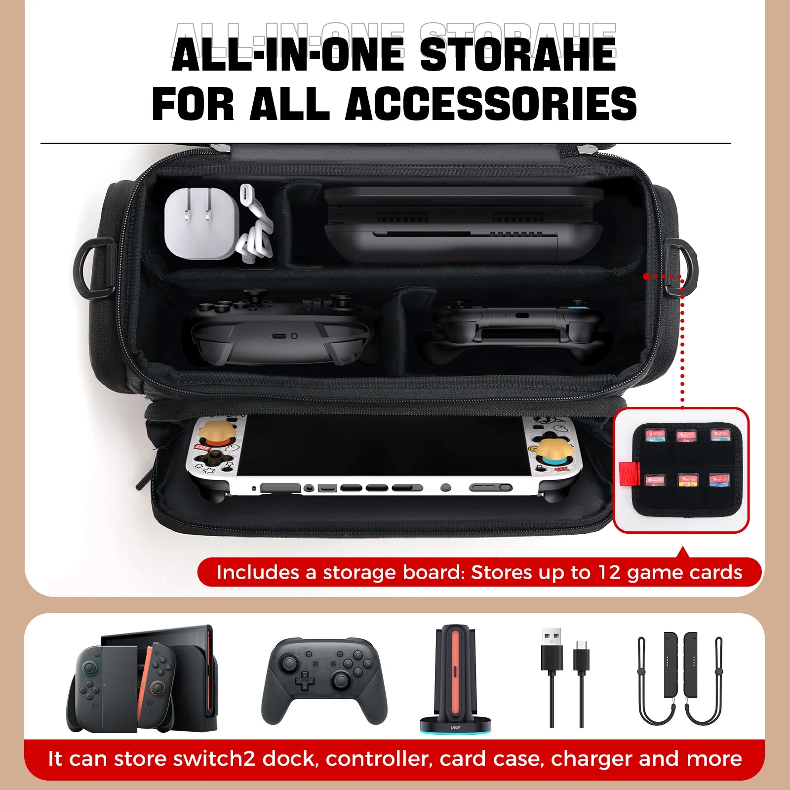 IINE Carrying Storage Bag for Nintendo Switch 2 (Black) (L1122) - Image 4