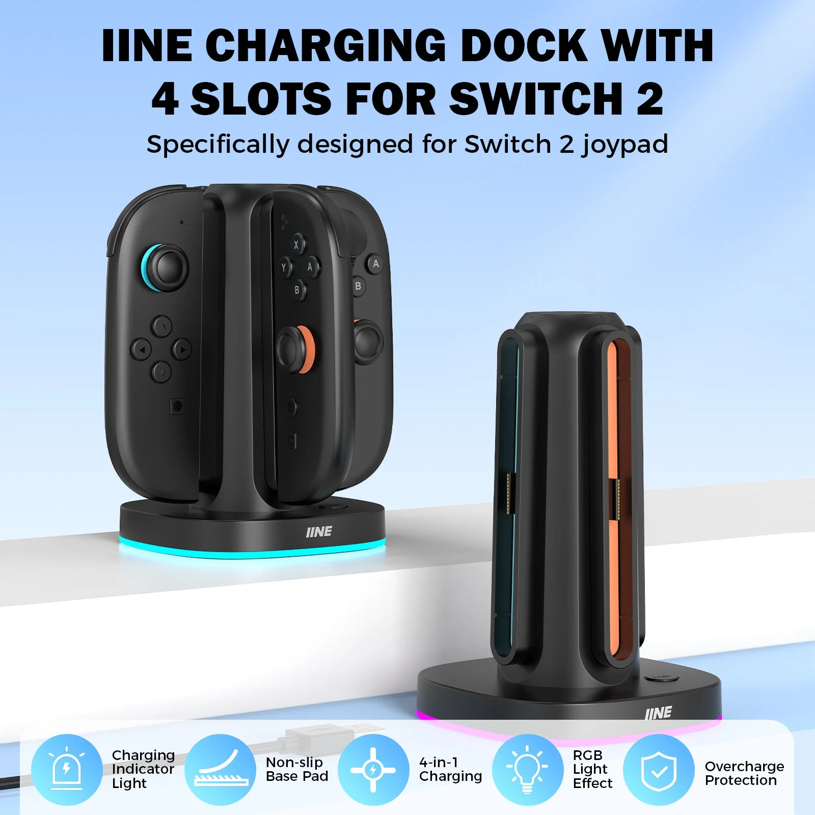 IINE Charging Dock with 4 Slots for Nintendo Switch 2 Controller (Black) (L1145) - Image 2