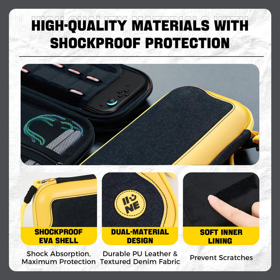 IINE EVA Carrying Storage Bag for Nintendo Switch 2 (Black, Yellow/Back) - Image 4