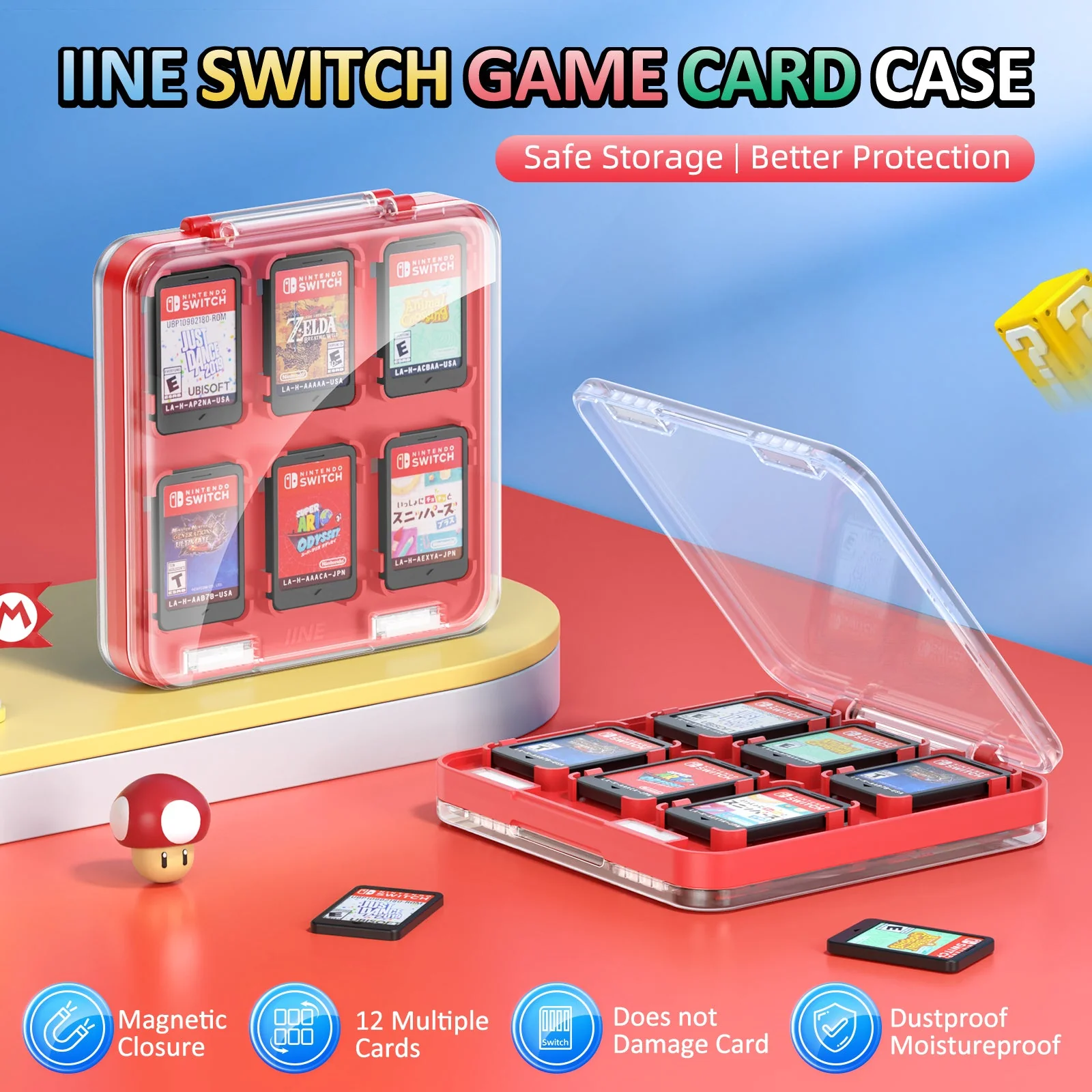 IINE Game Card Case for Nintendo Switch (Transparent Red) (L1016) - Image 6