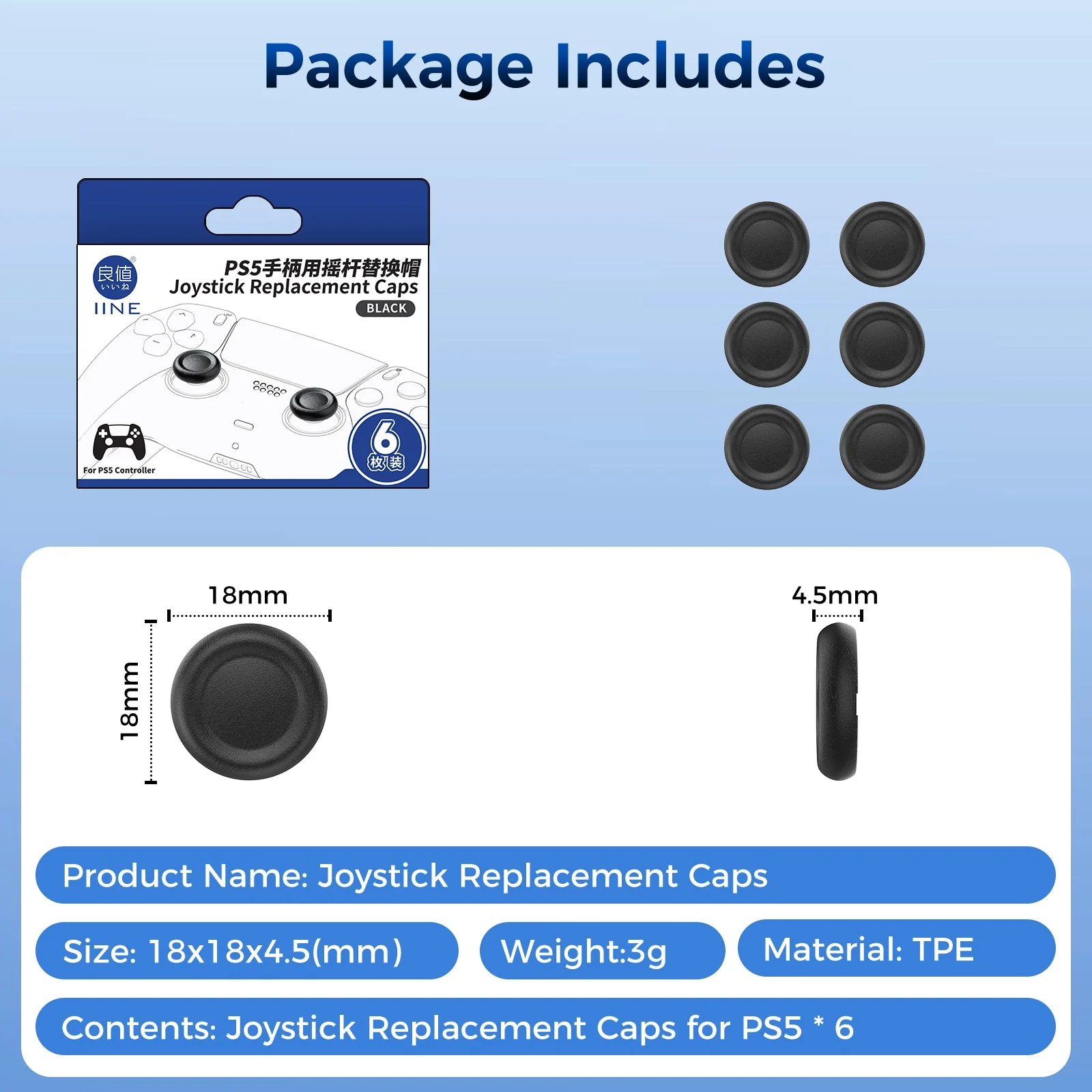 IINE Joystick Replacement Caps for PS5 Controller (Black) (L1053) - Image 7