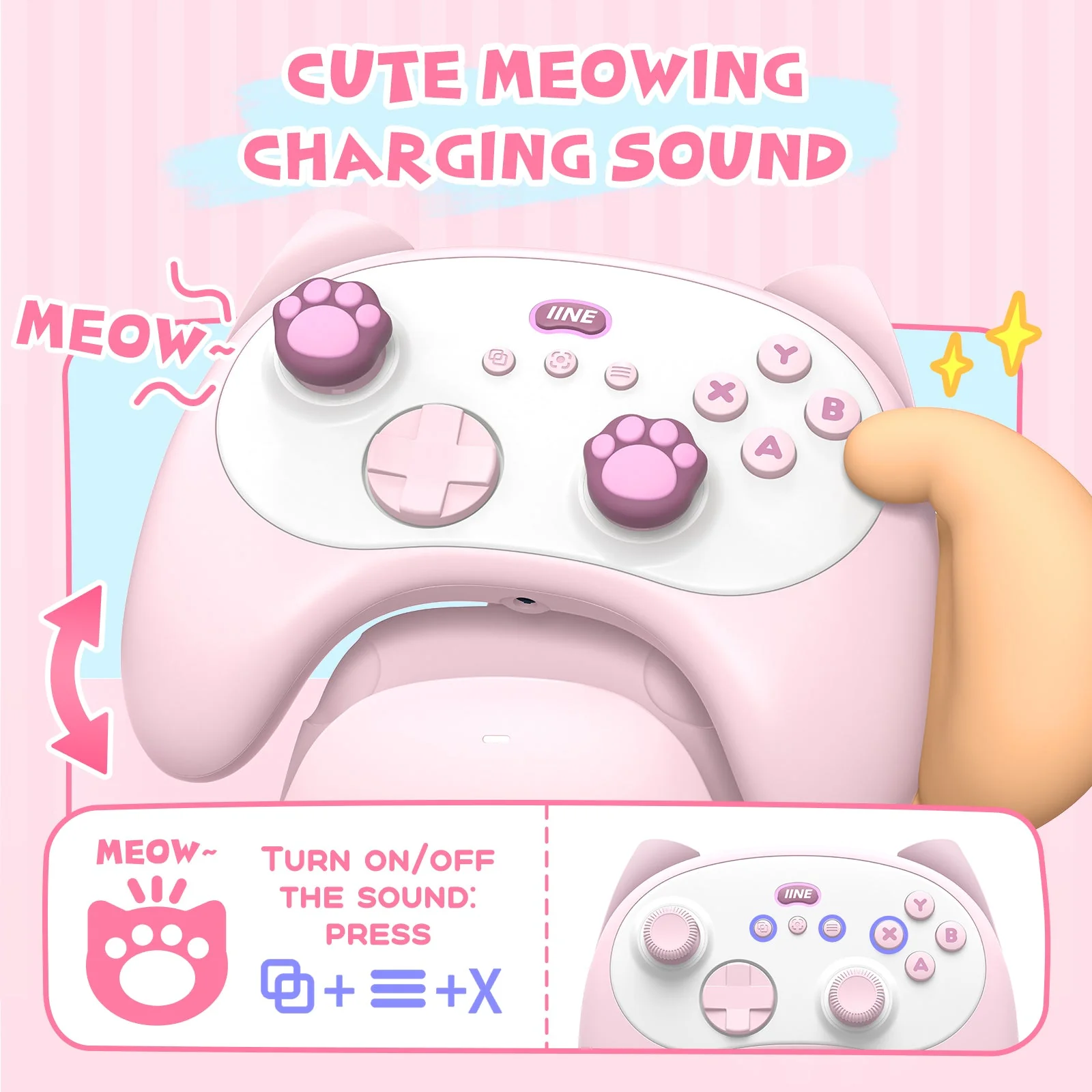 IINE Meow Kitten Controller with Tail Charging Dock for PC / Nintendo Switch (Blue, Pink) (L1049, L1050) - Image 3