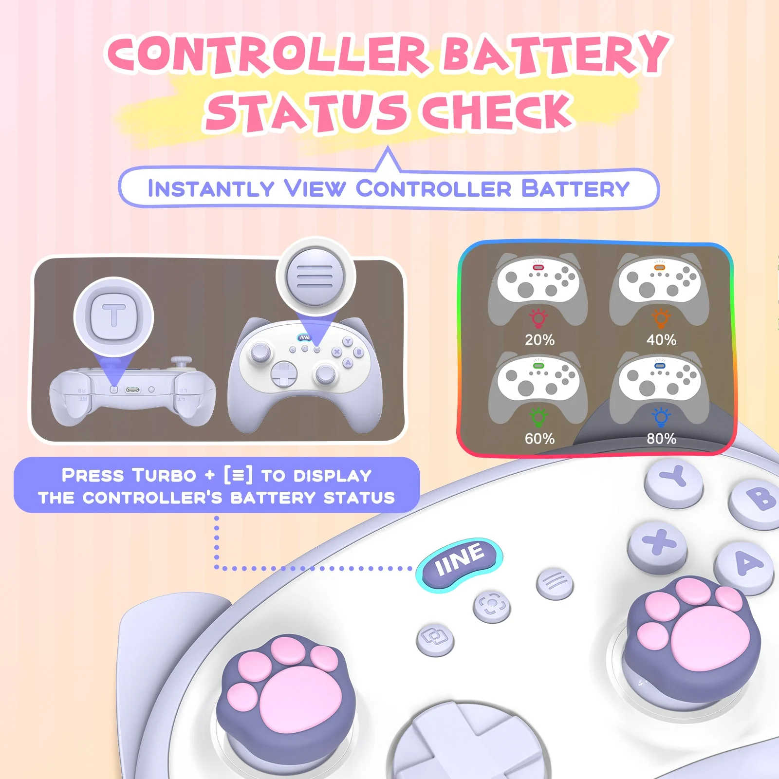 IINE Meow Kitten Controller with Tail Charging Dock for PC / Nintendo Switch (Blue, Pink) (L1049, L1050) - Image 6