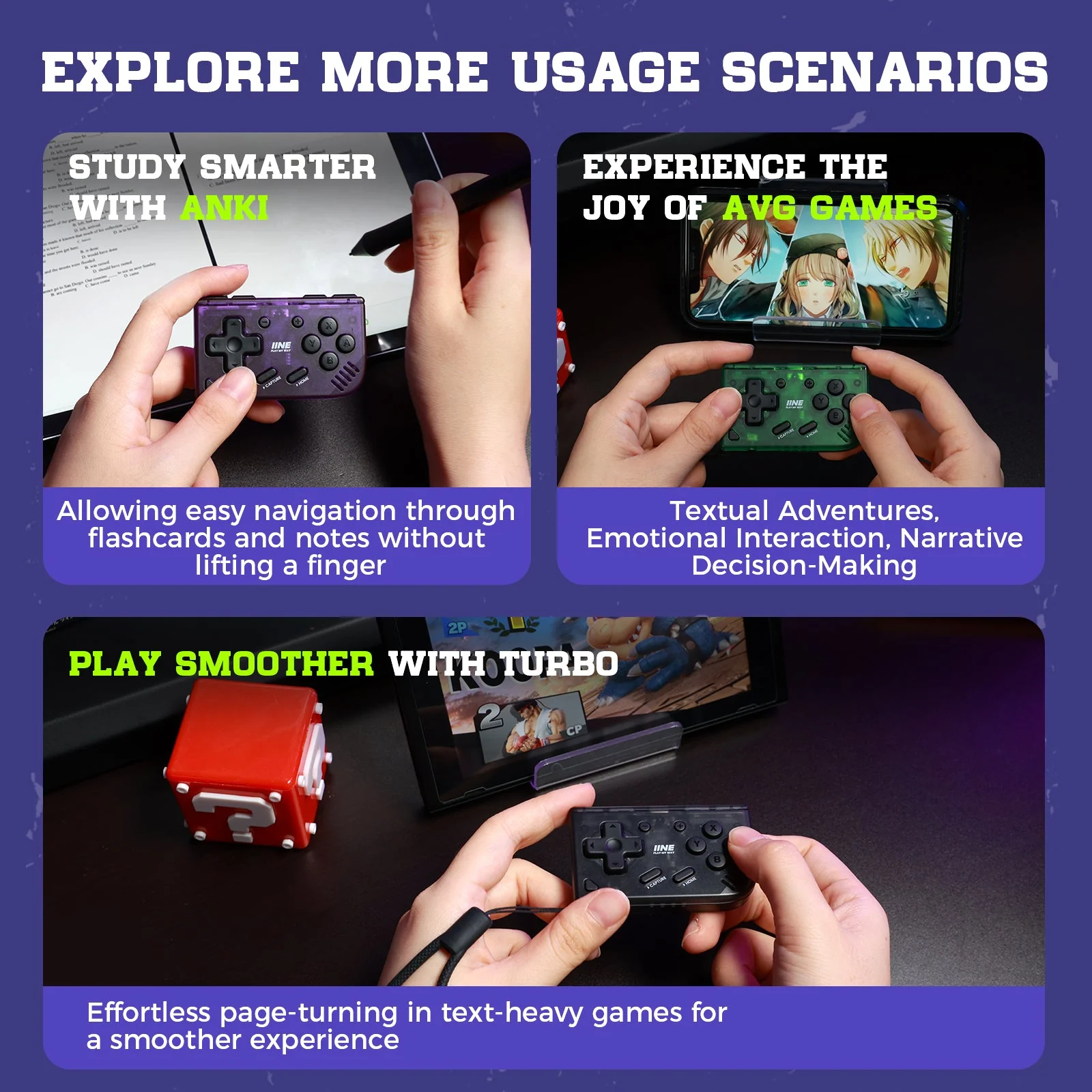 IINE Mini Retro Ananke Controller for Nintendo Switch / PC / Android / iOS (Black, Purple) (L1042, L1013) - Image 7