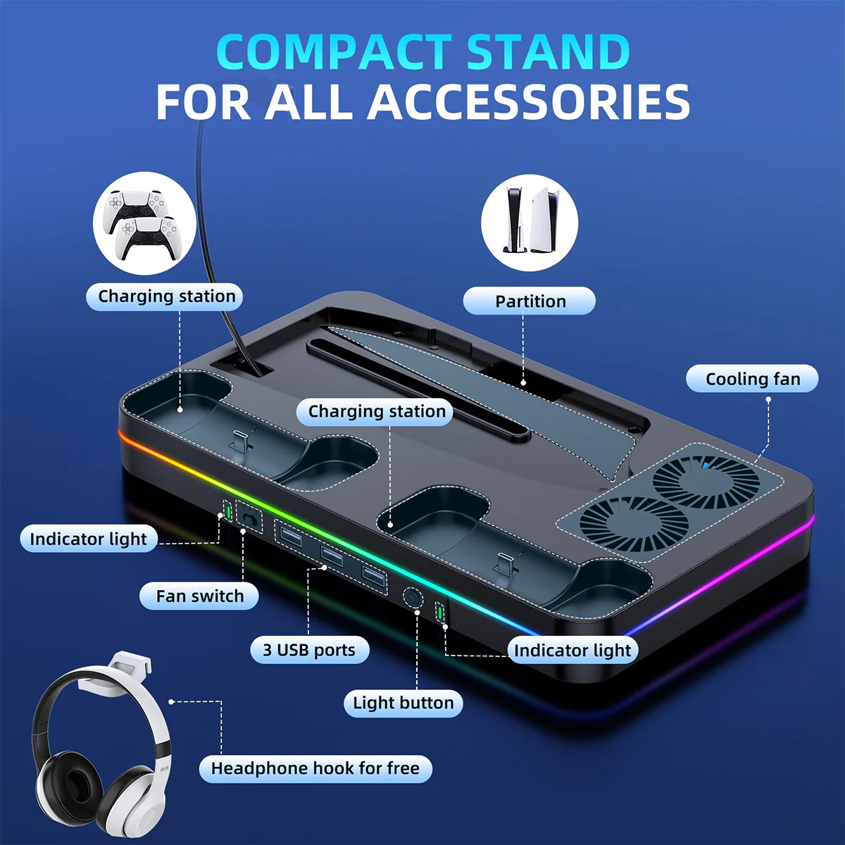IINE Multi-Functional Cooling Charging Station For PS5 Slim (L939) - Image 7