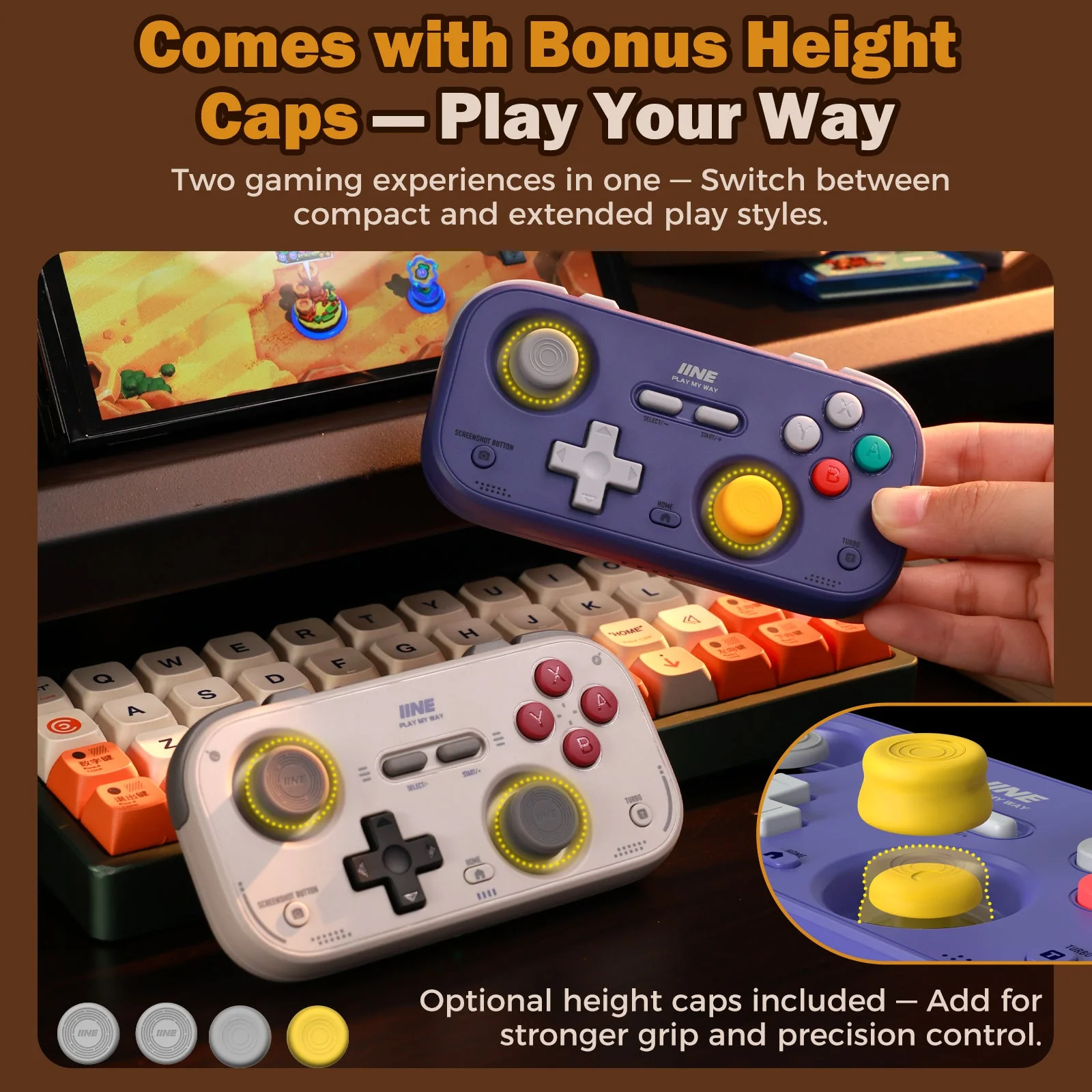 IINE Palm-Sized Retro Chronos Controller for Nintendo Switch (Grey, Purple) (L1194, L1195) - Image 5