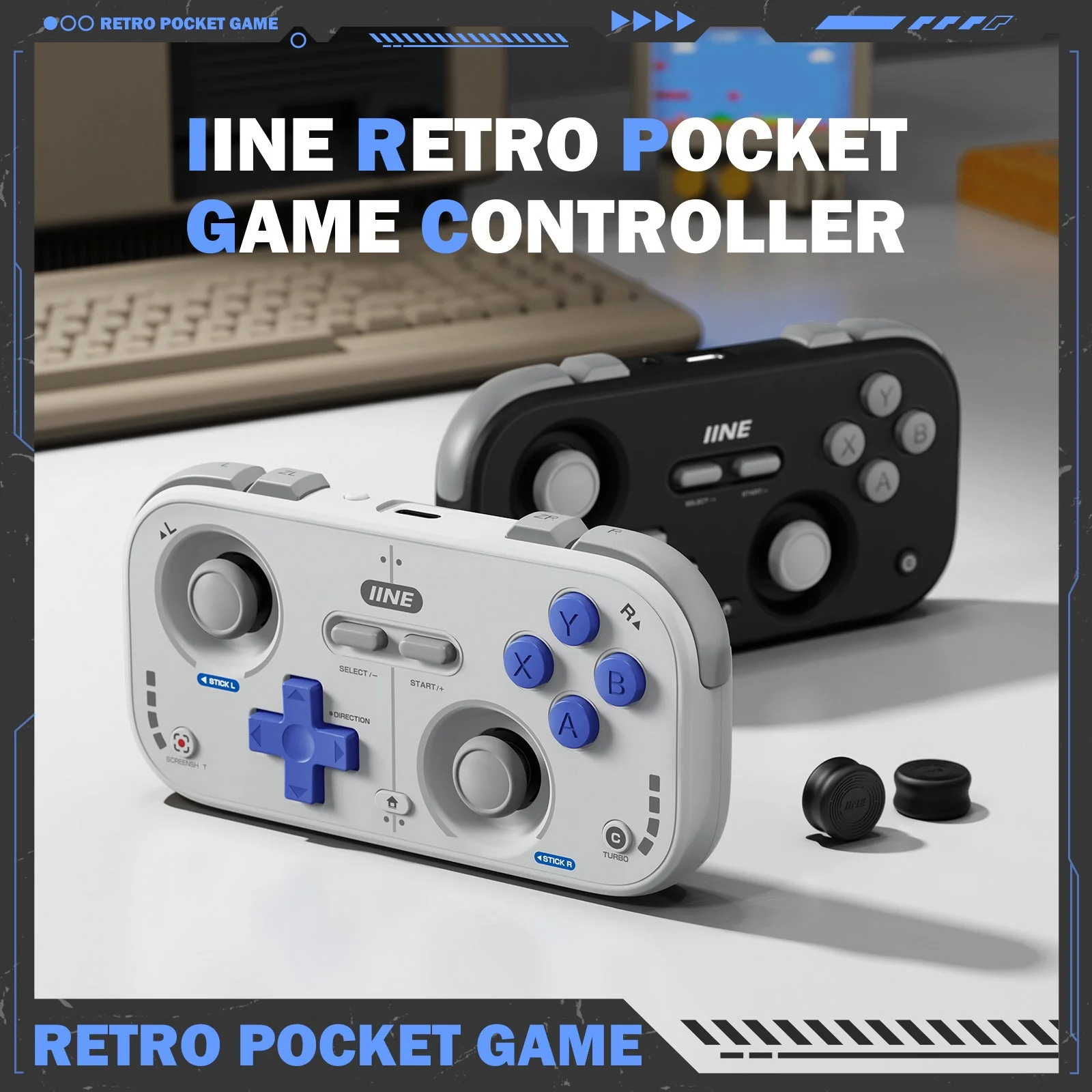 IINE Palm-Sized Retro Chronos Controller (Vintage Grey, Classic Black) (L1031, L1032) - Image 2