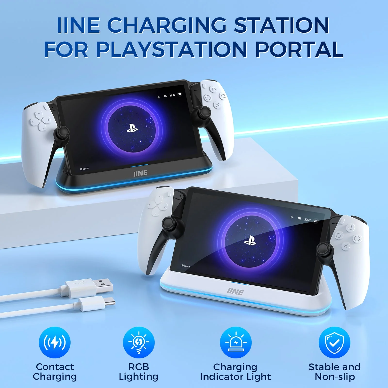 IINE Pin-Based Contact Charging Station for Playstation Portal (Black, White) (L1004, L1005) - Image 9