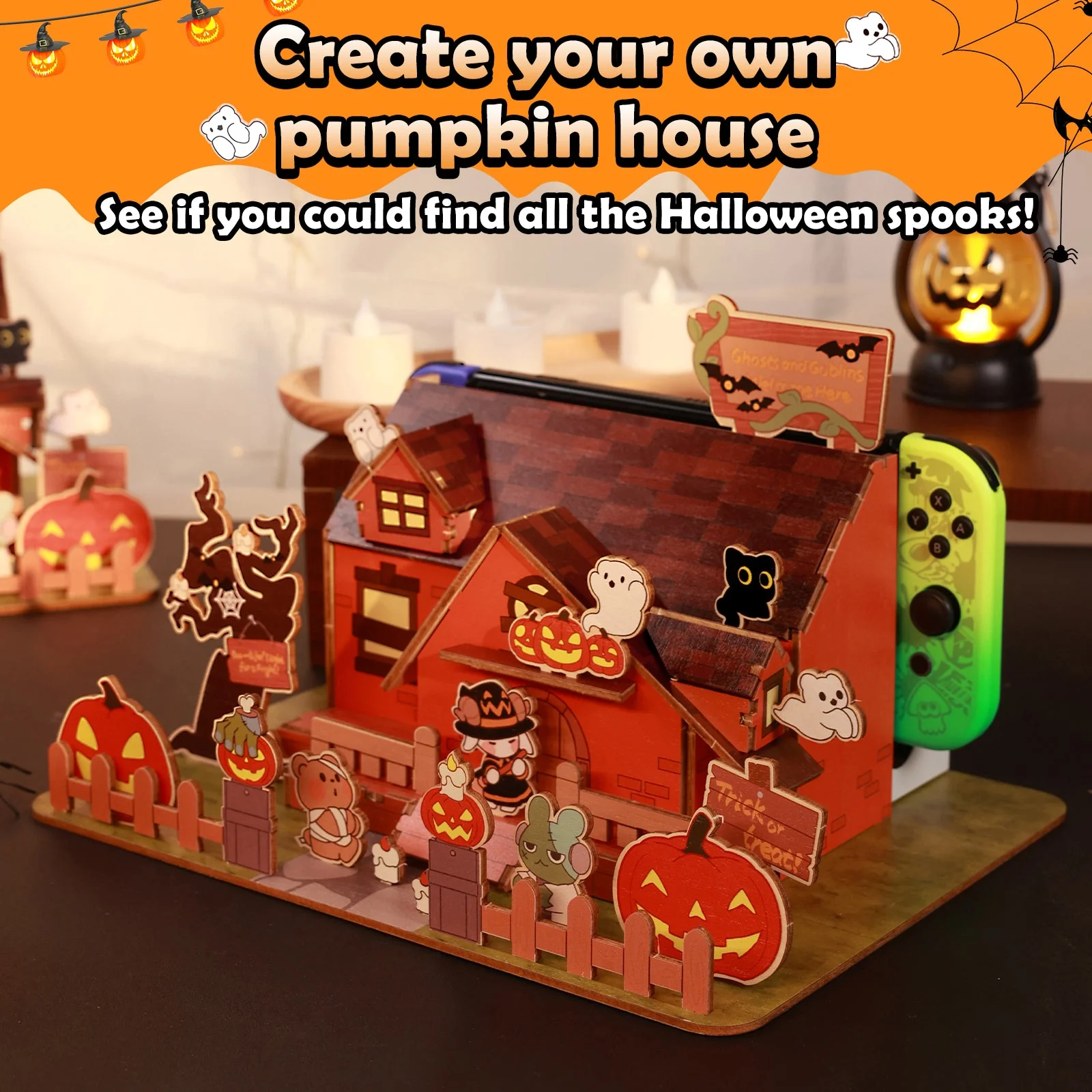 IINE Pumpkin Ghost House Faceplate Cover for Nintendo Switch / Nintendo Switch OLED Dock (L1046) - Image 4