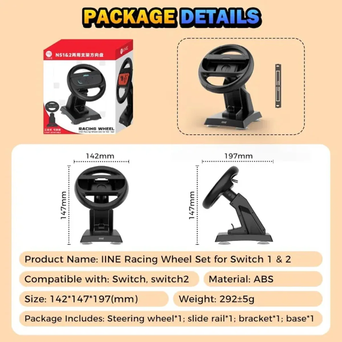 IINE Racing Wheel Set for Nintendo Switch / Nintendo Switch 2 (L1198) - Image 9