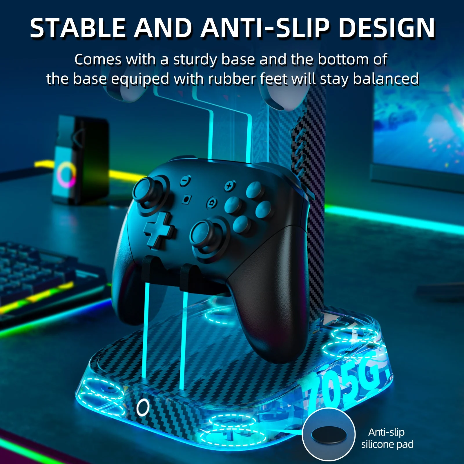IINE RGB Universal Dual Controller Headset Holder Stand For N-Switch / Xbox / PS5 (Black) (L921) - Image 3