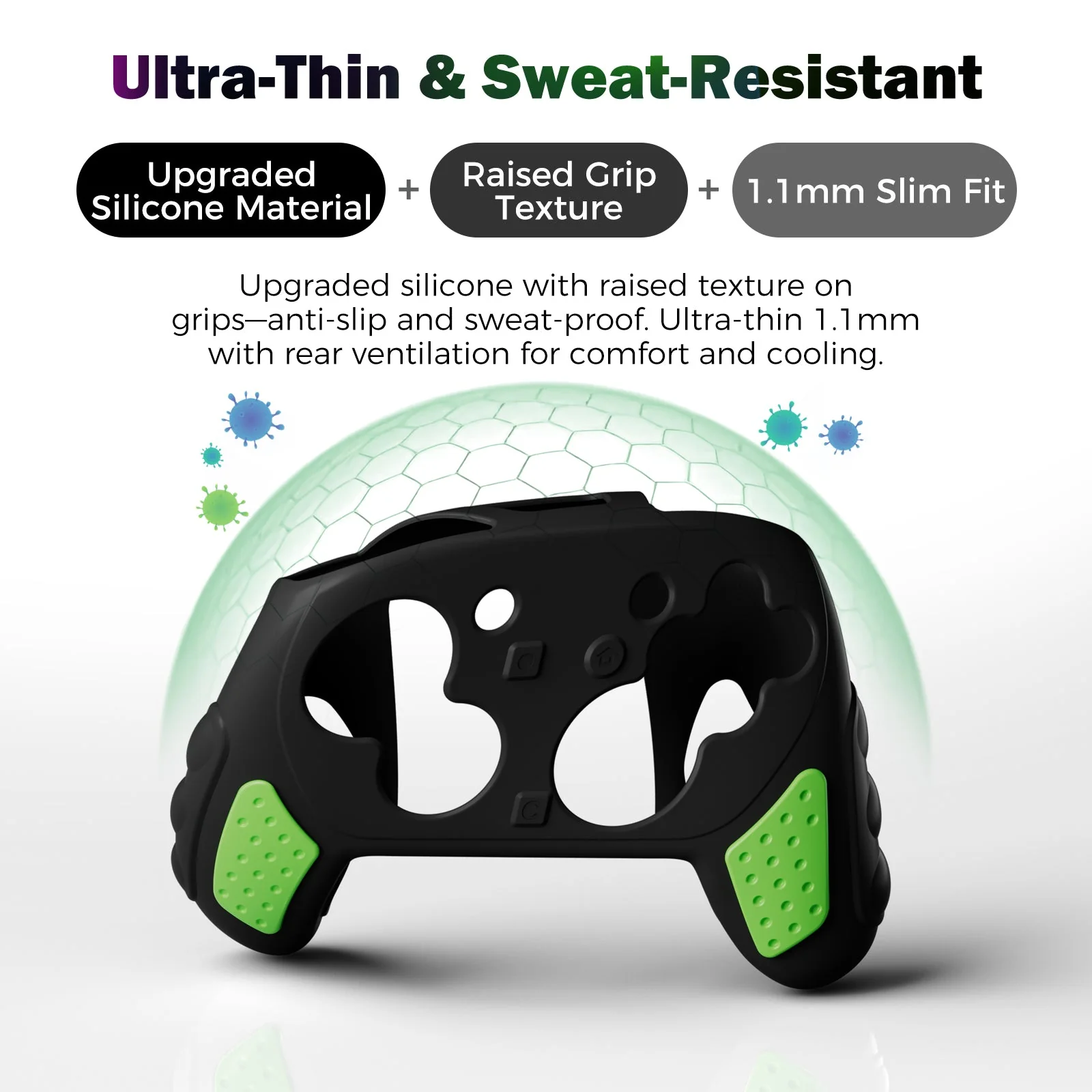 IINE Silicone Cover for Nintendo Switch 2 Pro Controller (Black, Black/Green) - Image 3