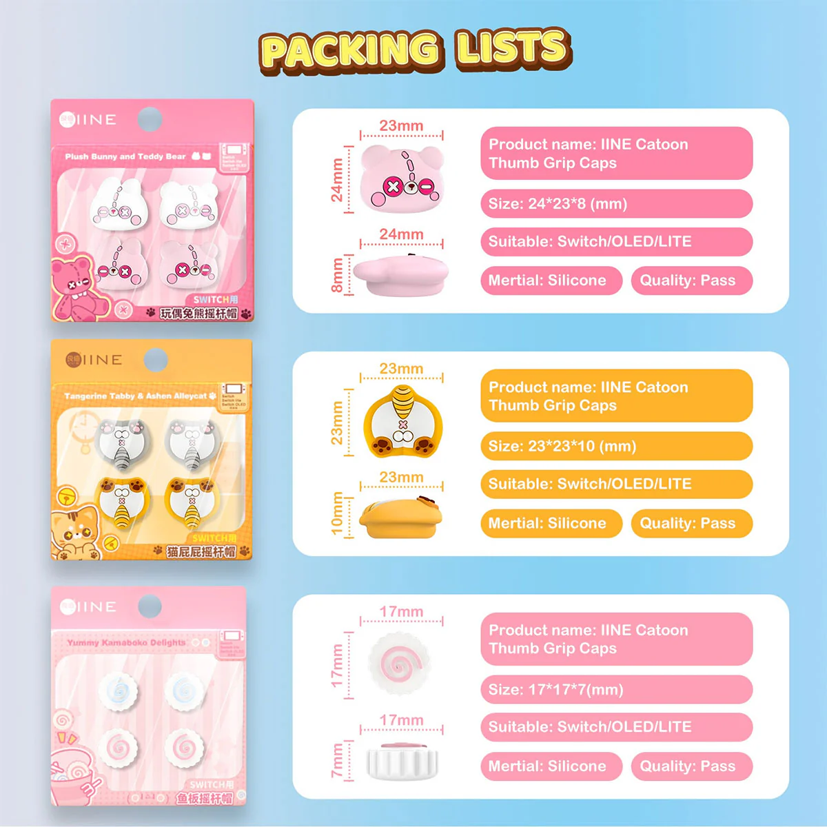 IINE Silicone Thumb Grip Caps For N-Switch (Bunny and Bear, Kamaboko, Feline Fanny) - Image 9