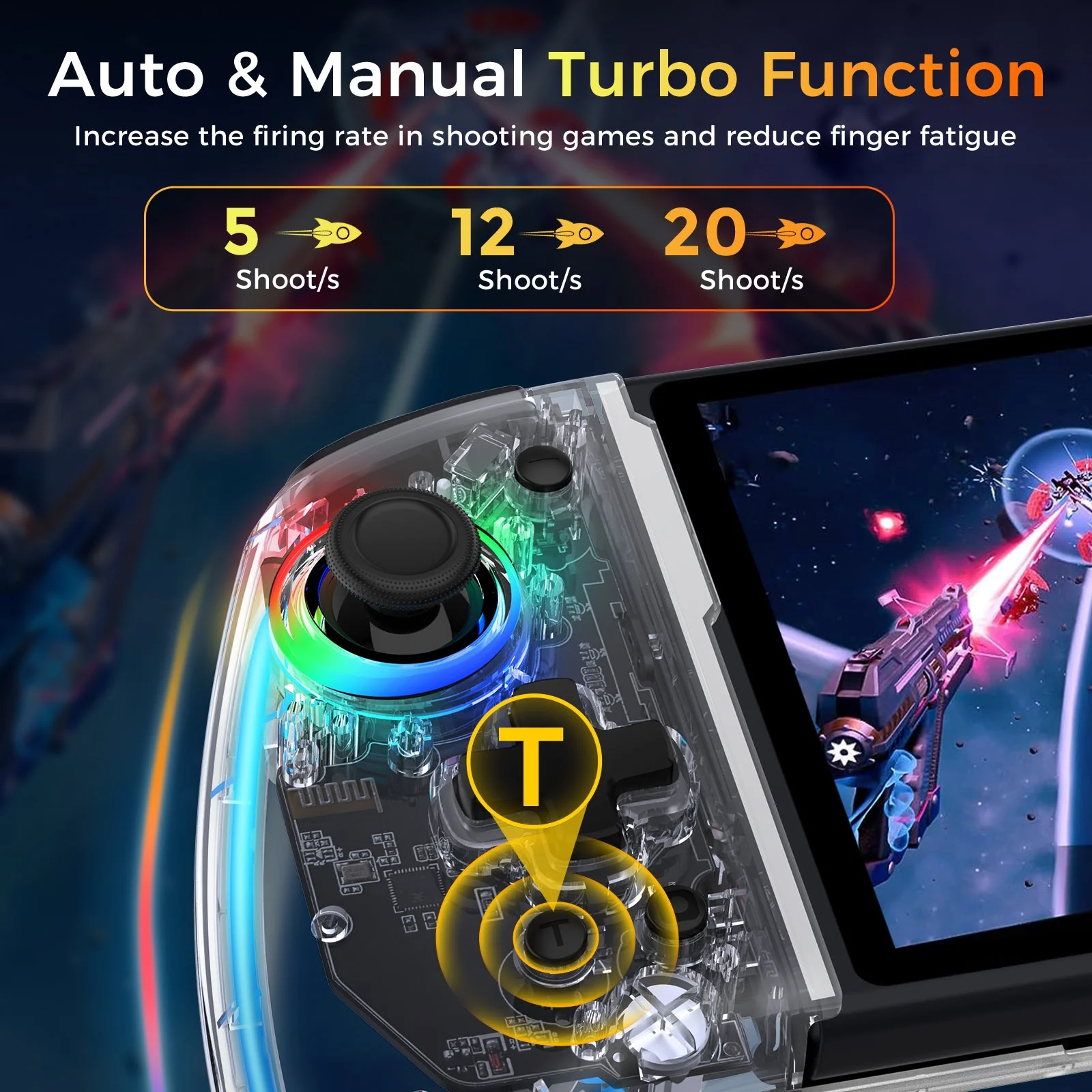 IINE Switch Handheld One Piece Joypad Controller For N-Switch / N-Switch OLED (Transparent) (L744) - Image 5