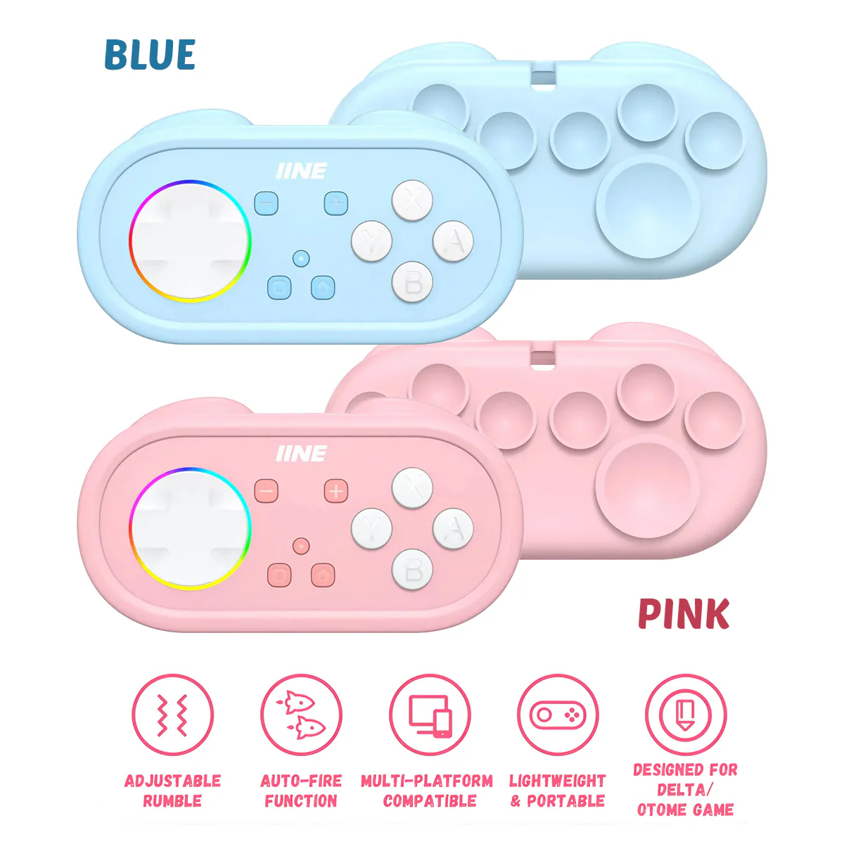 IINE Wireless Mini Controller with Suction Cup Cover (Pink, Blue)