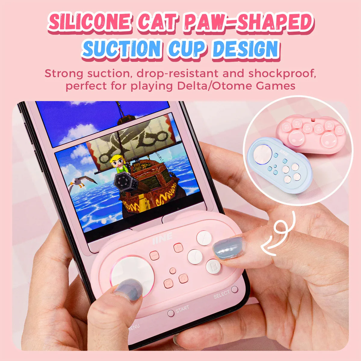 IINE Wireless Mini Controller with Suction Cup Cover (Pink, Blue) - Image 6