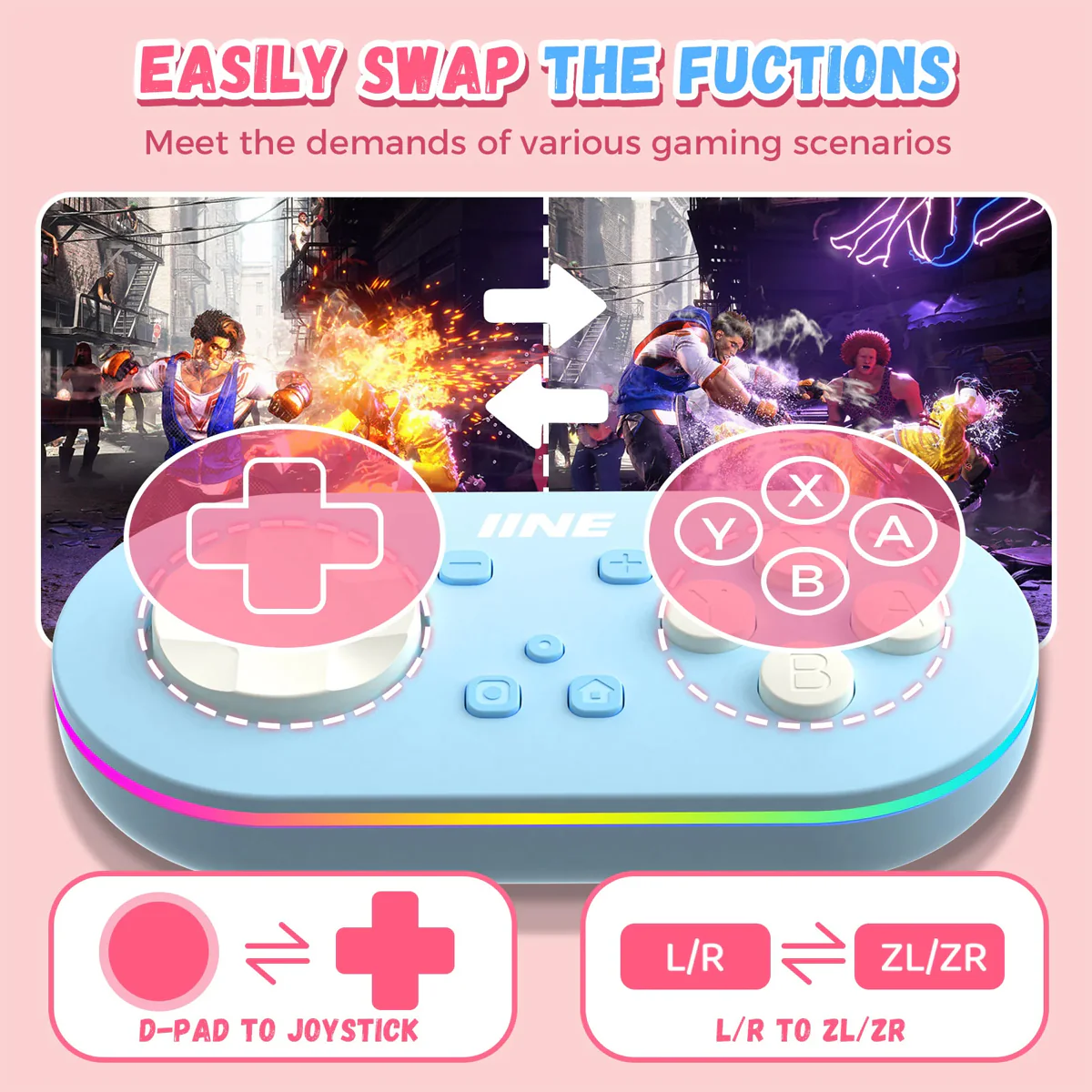 IINE Wireless Mini Controller with Suction Cup Cover (Pink, Blue) - Image 9
