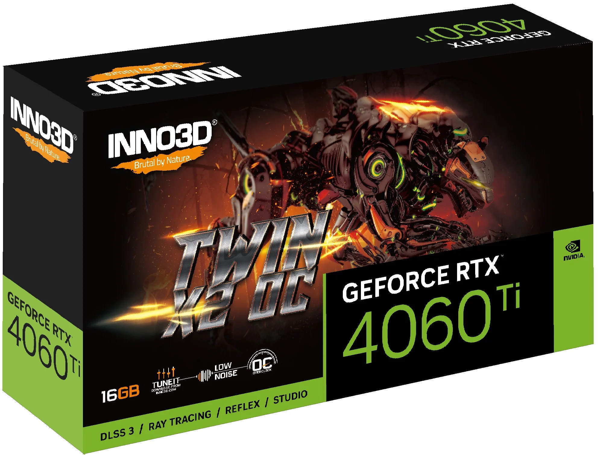 INNO3D GeForce RTX 4060 TI 16GB Twin X2 OC GDDR6 Graphics Card (Black) (N406T2-16D6X-178055N) - Image 2