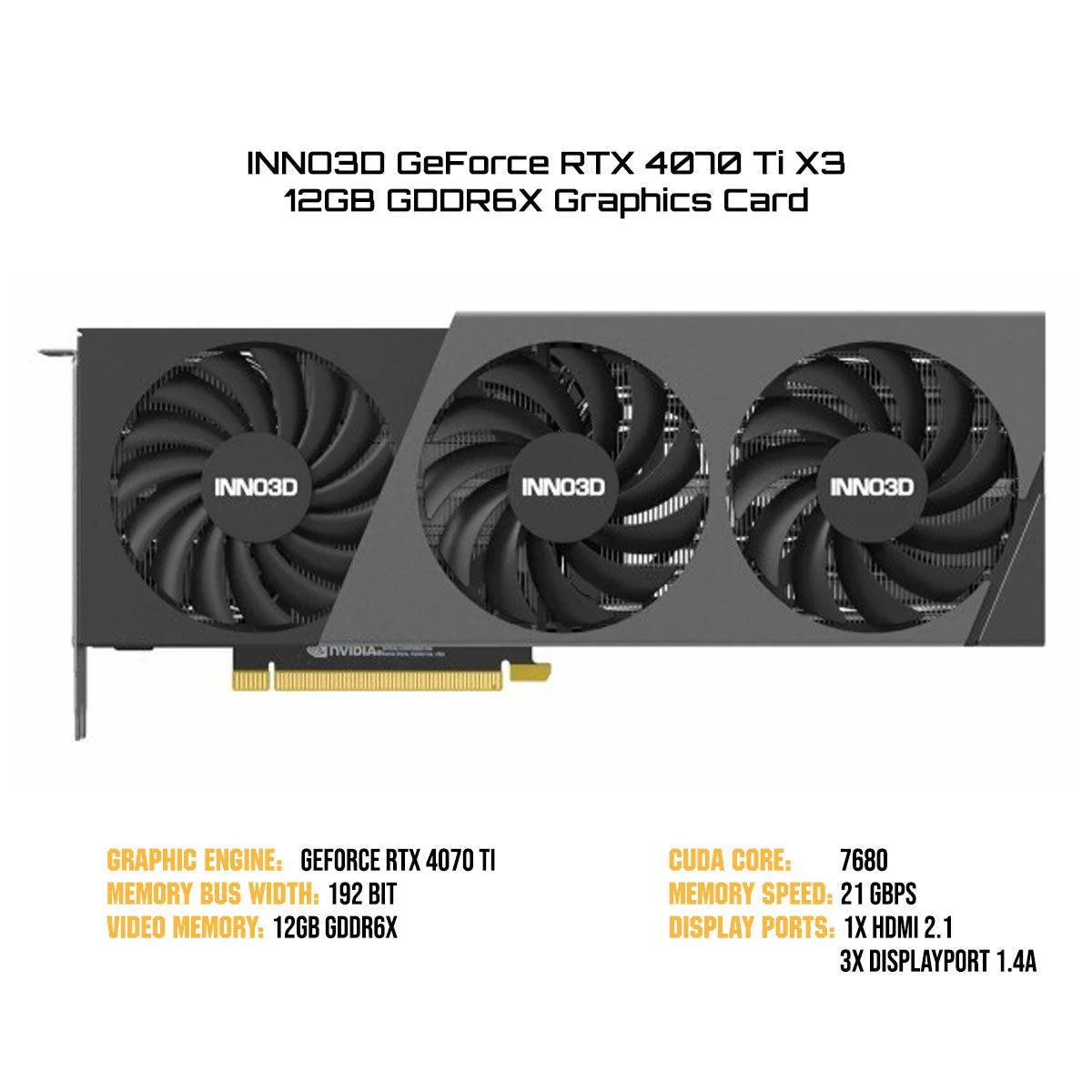 INNO3D GeForce RTX 4070 Ti X3 12GB GDDR6X Graphics Card (N407T3-126X-186148N)