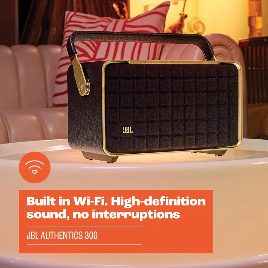 JBL Authentics 300 Portable Smart Home Speaker with WiFi/ Bluetooth & Voice Assistants w/ Retro Design (Black) - Image 3
