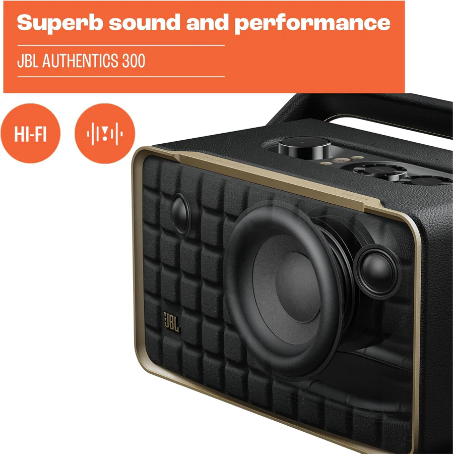 JBL Authentics 300 Portable Smart Home Speaker with WiFi/ Bluetooth & Voice Assistants w/ Retro Design (Black) - Image 6