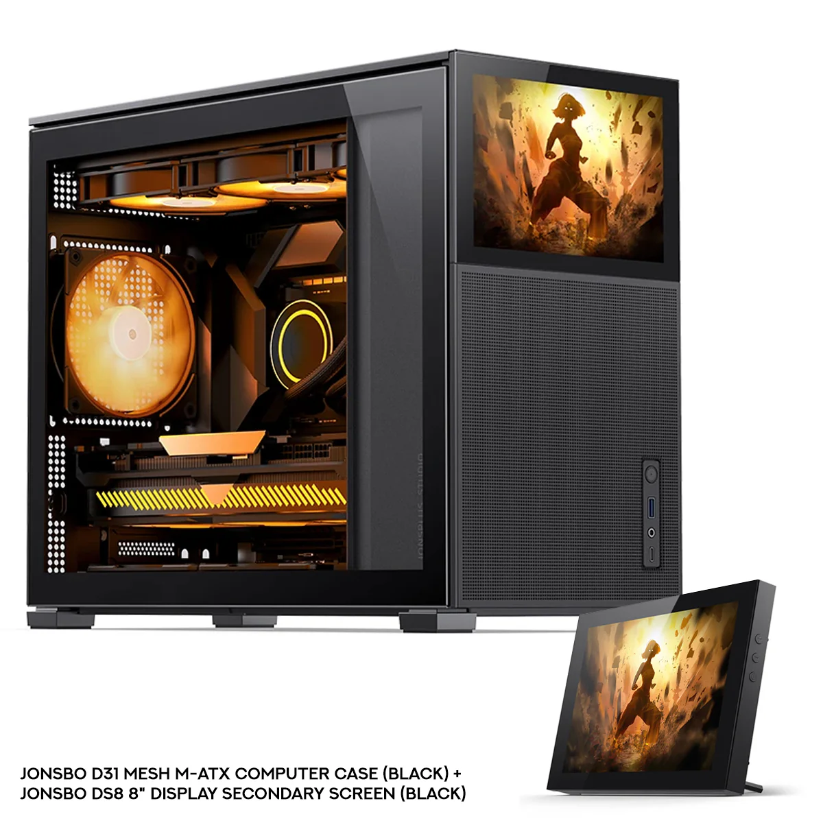 Jonsbo D31 Mesh M-ATX Computer Case (Black, White) + Jonsbo DS8 8" Display Secondary Screen (Black, White) - Image 21