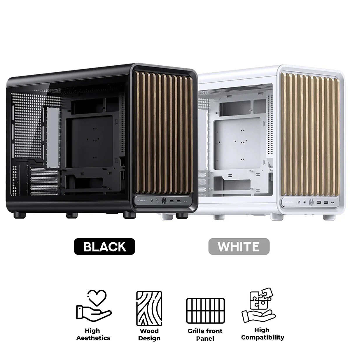 Jonsbo D33 Wood M-ATX Computer Case (Black, White)