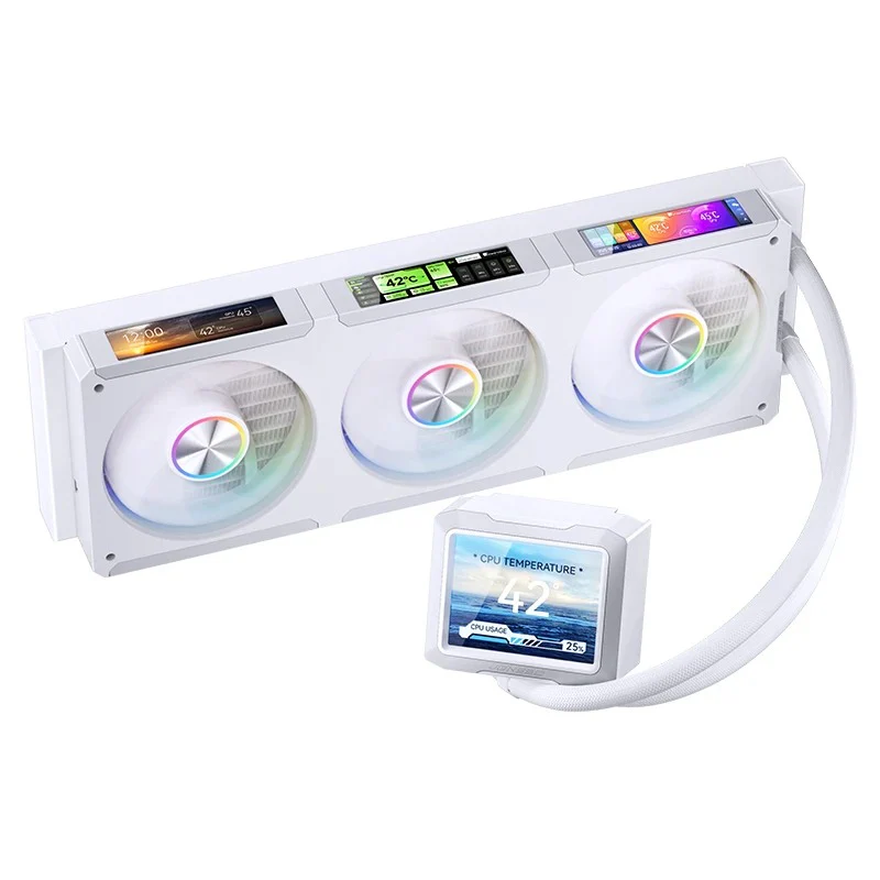 Jonsbo TF3-360SC 360MM AIO Liquid CPU Cooler w/ 3 x 3.38" Fan LCD Displays & 3.5" Pump Block LCD Display (Black, White) - Image 29