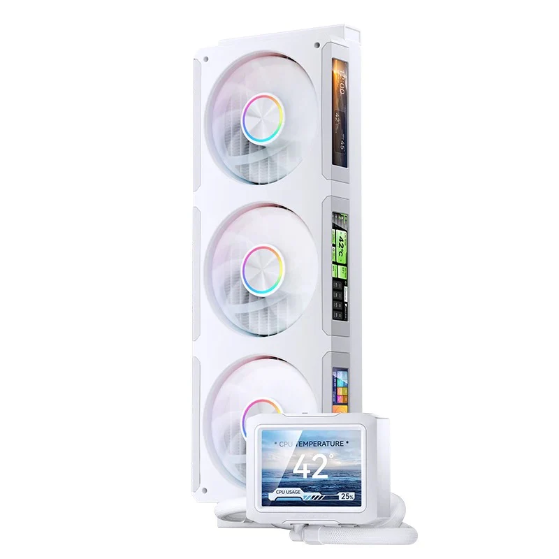Jonsbo TF3-360SC 360MM AIO Liquid CPU Cooler w/ 3 x 3.38" Fan LCD Displays & 3.5" Pump Block LCD Display (Black, White) - Image 32