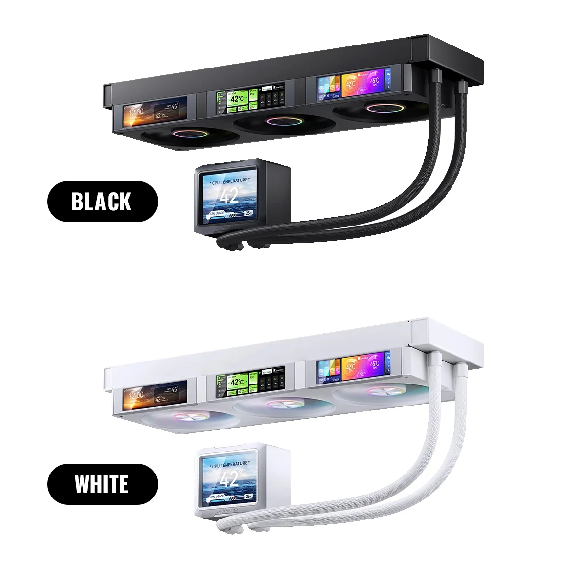 Jonsbo TF3-360SC 360MM AIO Liquid CPU Cooler w/ 3 x 3.38" Fan LCD Displays & 3.5" Pump Block LCD Display (Black, White) - Image 55