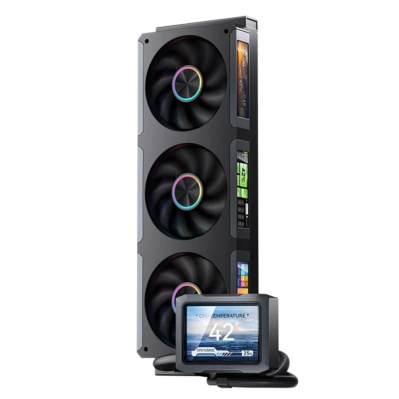 Jonsbo TF3-360SC 360MM AIO Liquid CPU Cooler w/ 3 x 3.38" Fan LCD Displays & 3.5" Pump Block LCD Display (Black, White) - Image 6