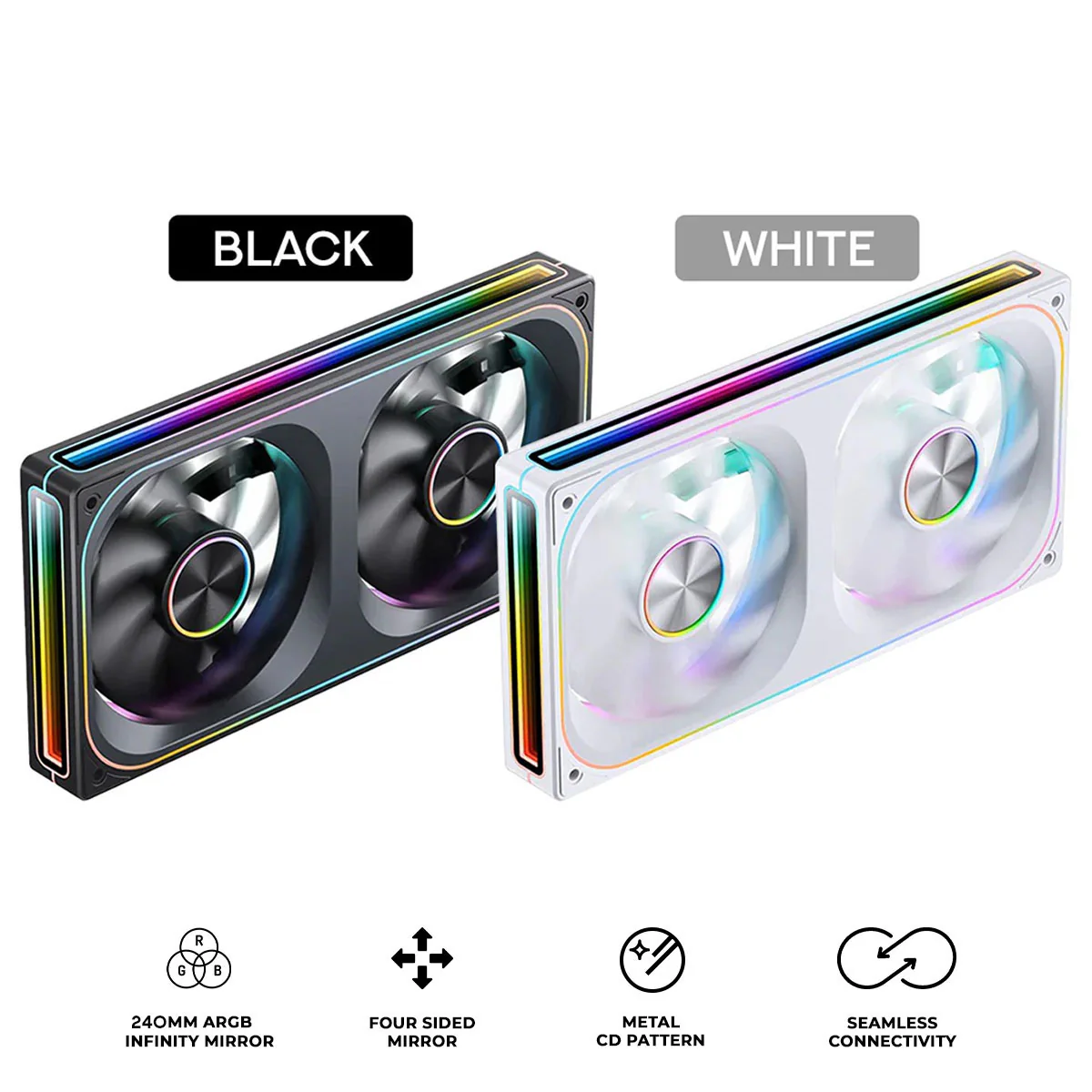 Jonsbo ZA-240 240mm ARGB Infinity Mirror Series Fan (Black, White) (ZA-240B, ZA-240W)