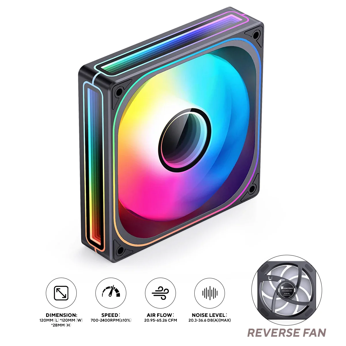 Jonsbo ZB-120BR 120mm ARGB Infinity Mirror Series Reverse Fan (Black)