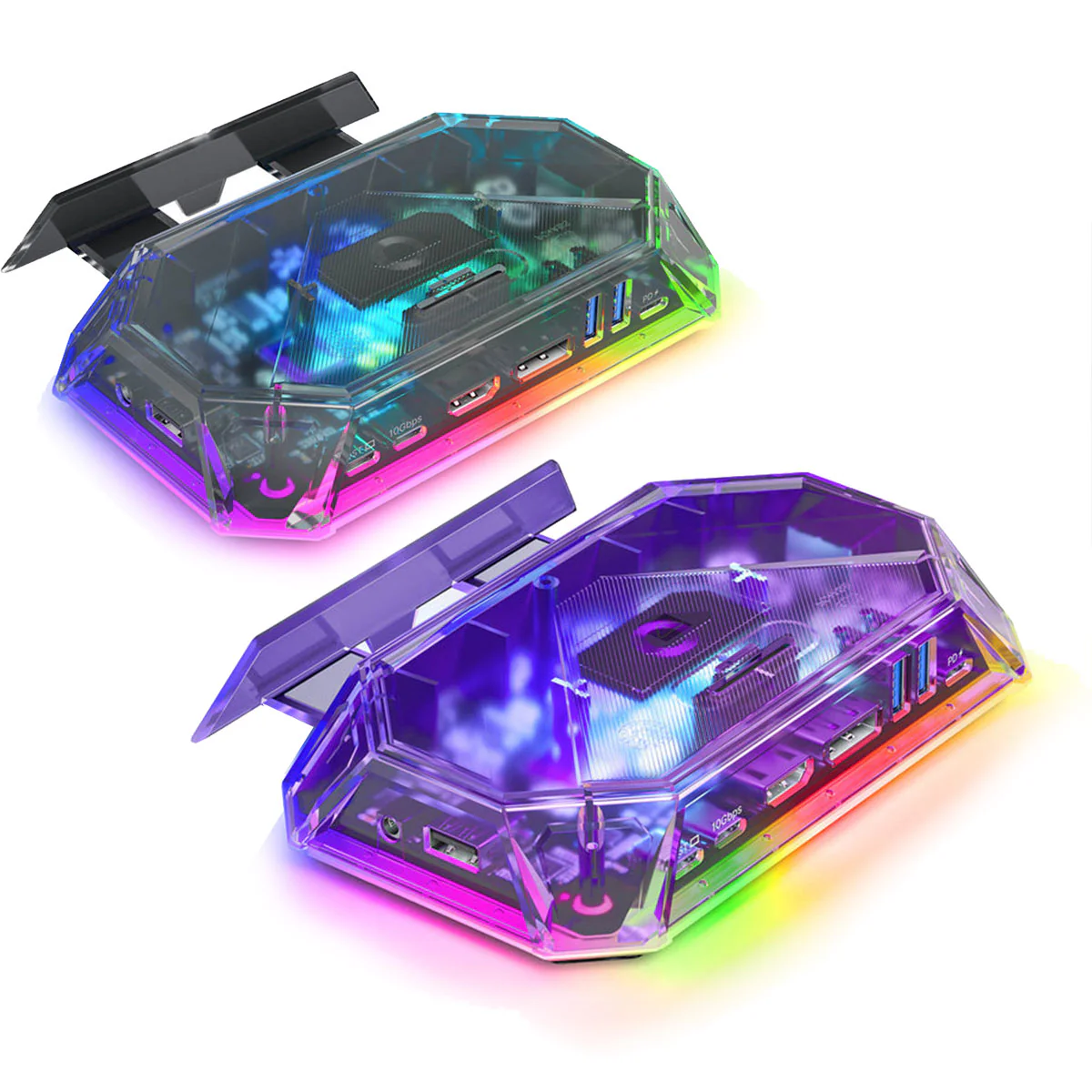 JSAUX 12-Port RGB Docking Station Pro for Steam Deck/ Steam Deck OLED/ ROG Ally/ ROG Ally X/ Legion Go/ MSI Claw (Clear Black, Clear Purple) (HB1201S) - Image 13