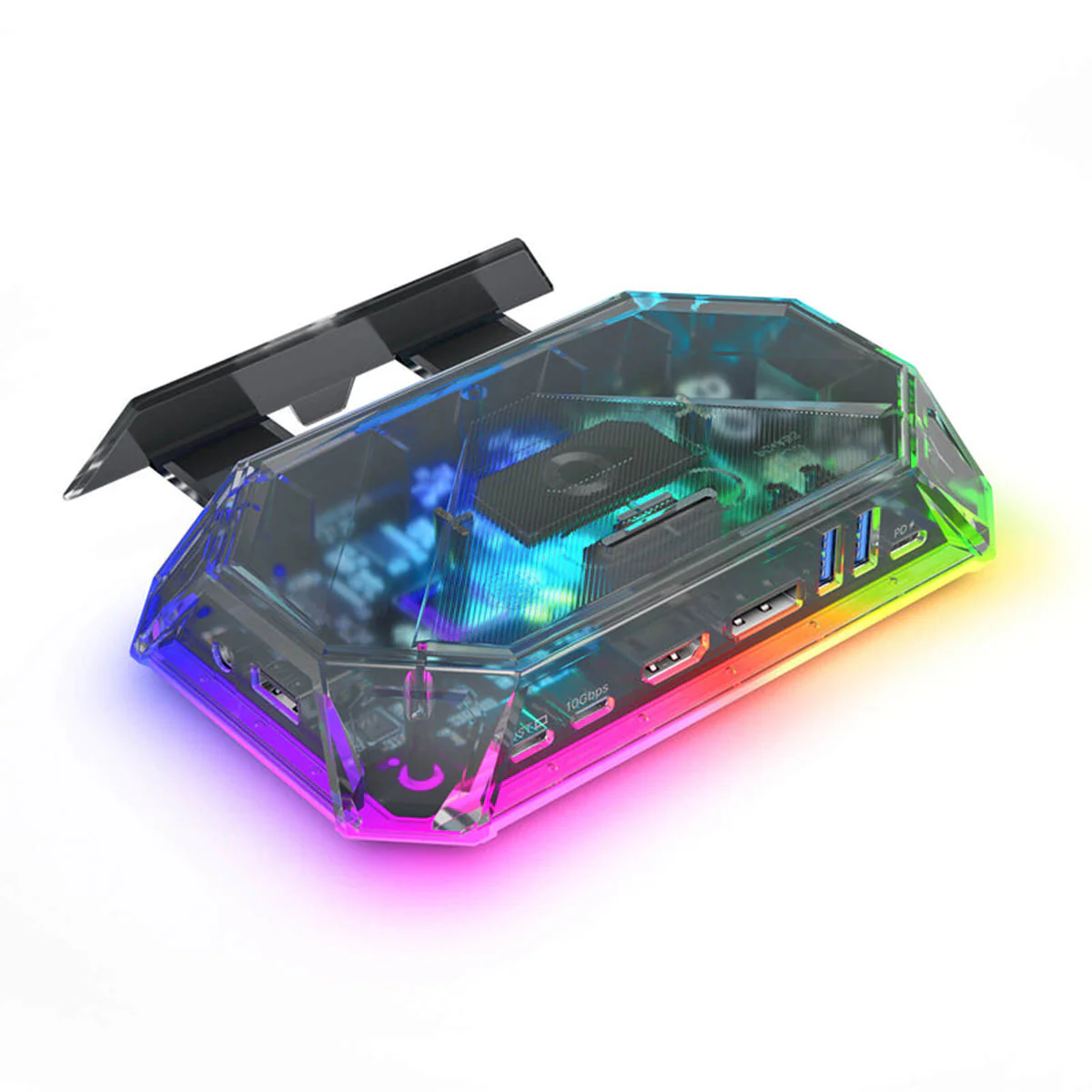 JSAUX 12-Port RGB Docking Station Pro for Steam Deck/ Steam Deck OLED/ ROG Ally/ ROG Ally X/ Legion Go/ MSI Claw (Clear Black, Clear Purple) (HB1201S) - Image 2