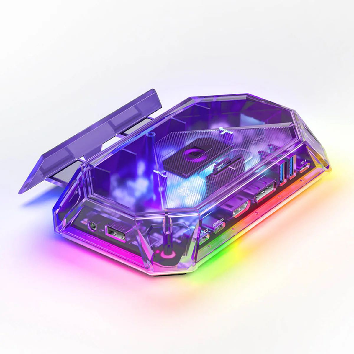 JSAUX 12-Port RGB Docking Station Pro for Steam Deck/ Steam Deck OLED/ ROG Ally/ ROG Ally X/ Legion Go/ MSI Claw (Clear Black, Clear Purple) (HB1201S) - Image 4
