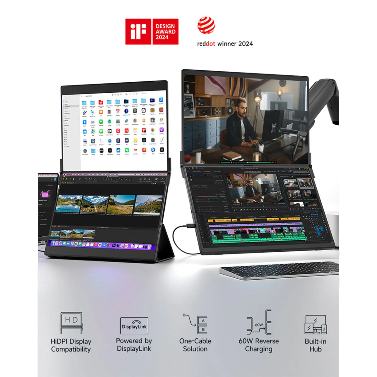 JSAUX FlipGo Pro 13.5" 2256x1504 Dual Stacked Portable Monitor (Black) (PM0201) - Image 4