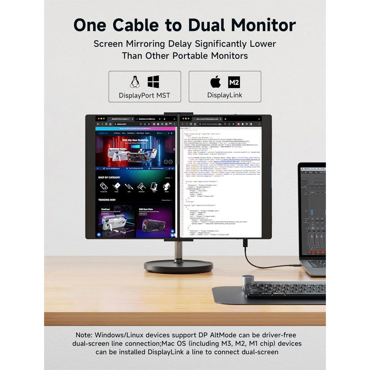JSAUX FlipGo Pro 13.5" 2256x1504 Dual Stacked Portable Monitor (Black) (PM0201) - Image 6