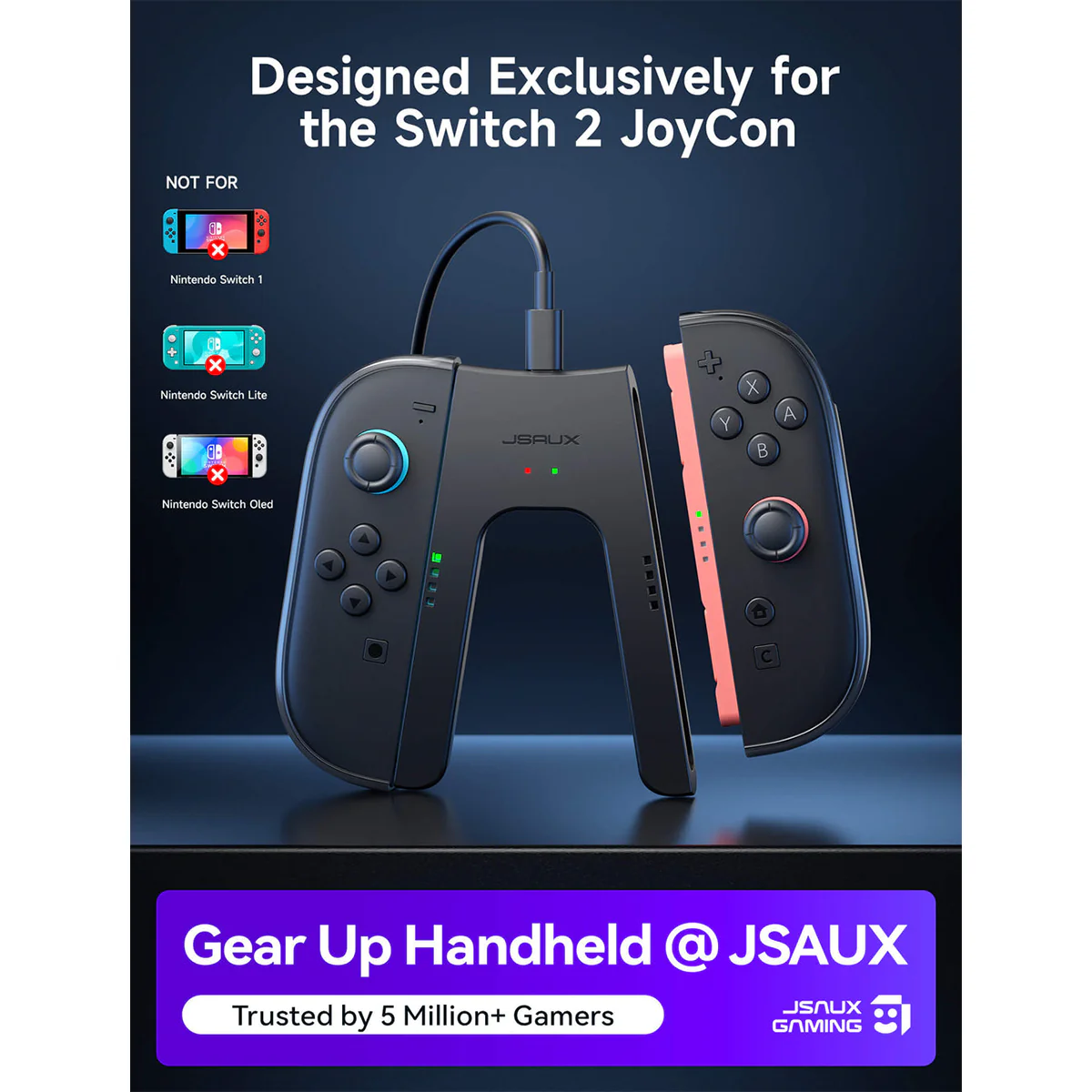 JSAUX JoyVerse Series Dual Grip for Nintendo Switch 2 Joy-Con (Black) (GP0401) - Image 2