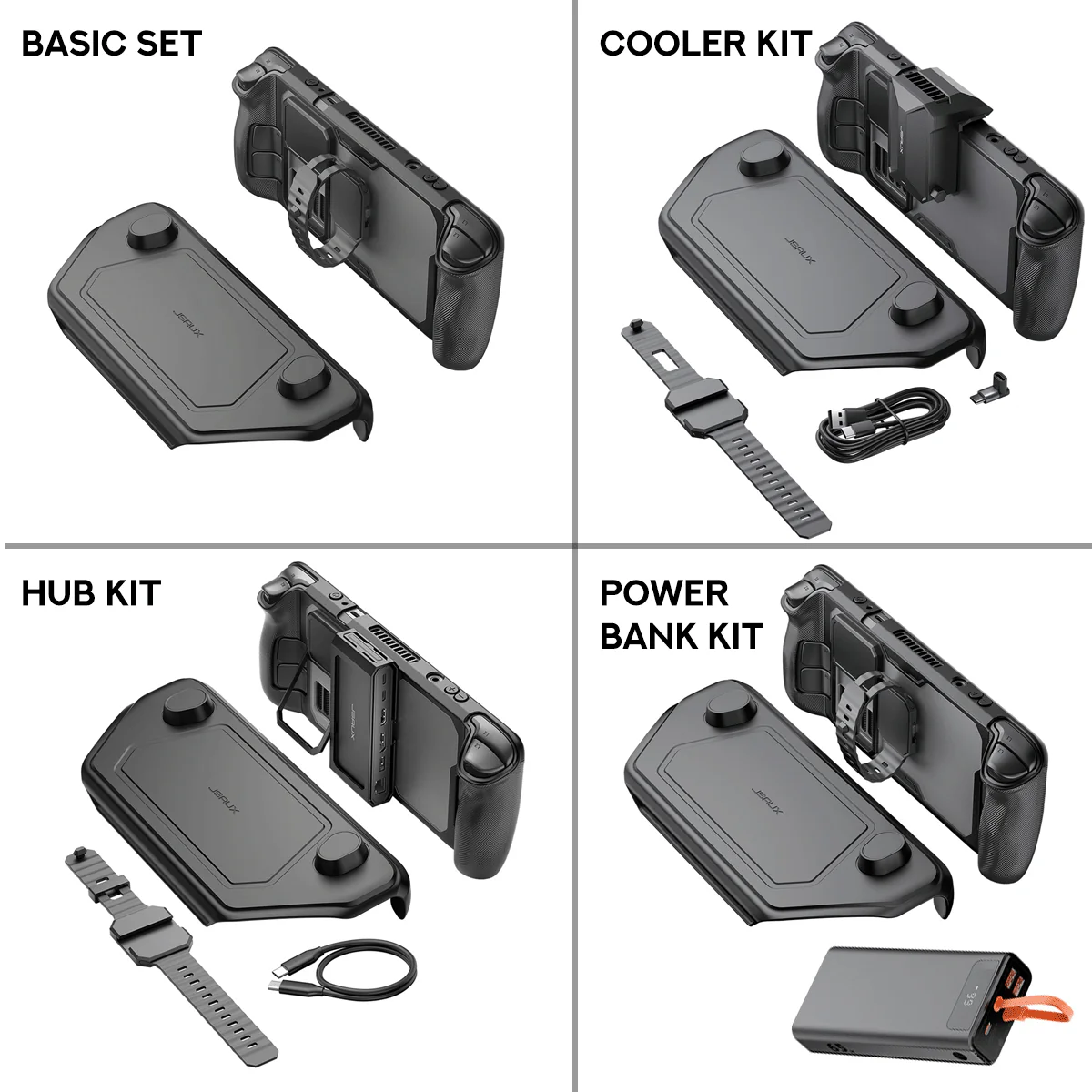 JSAUX ModCase for Steam Deck/ Steam Deck OLED (Black) (PC0104) (Basic Set, Cooler Kit, Hub Kit, Power Bank Kit)