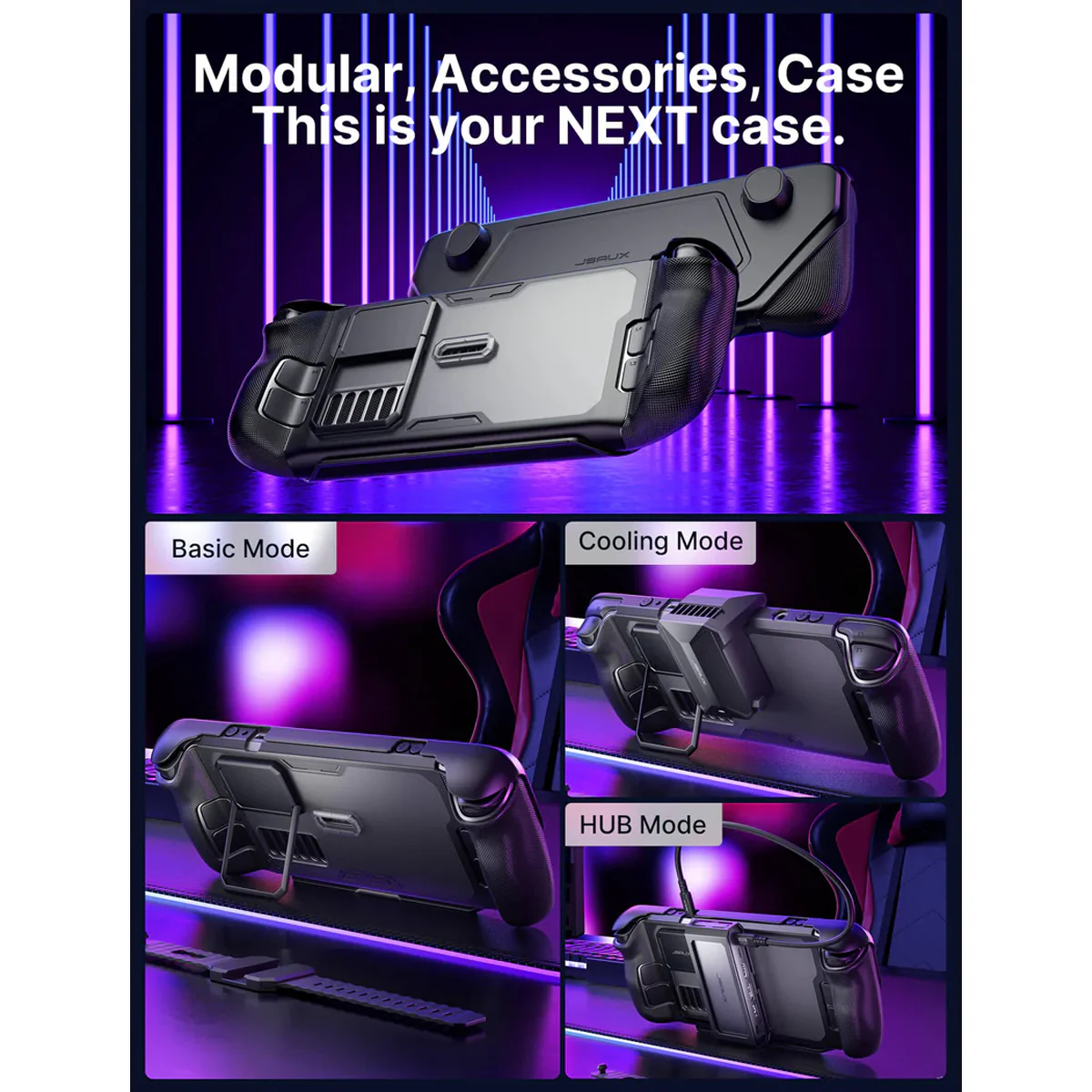 JSAUX ModCase for Steam Deck/ Steam Deck OLED (Black) (PC0104) (Basic Set, Cooler Kit, Hub Kit, Power Bank Kit) - Image 6